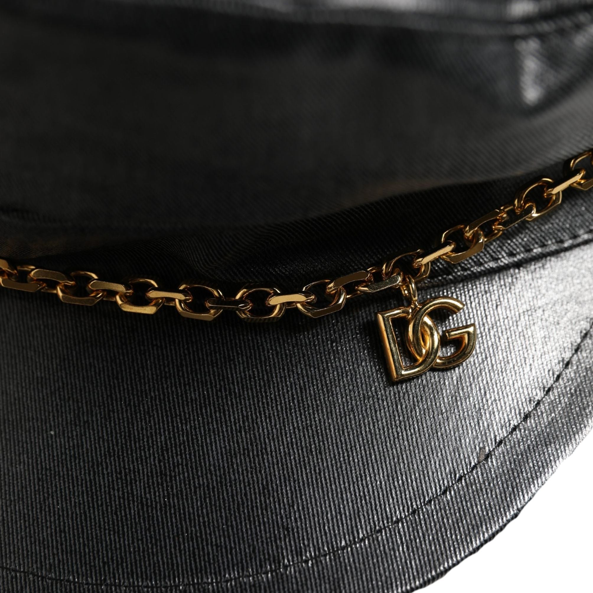 Dolce & Gabbana Black Cotton Gold DG Chain Baker Boy Capello Hat