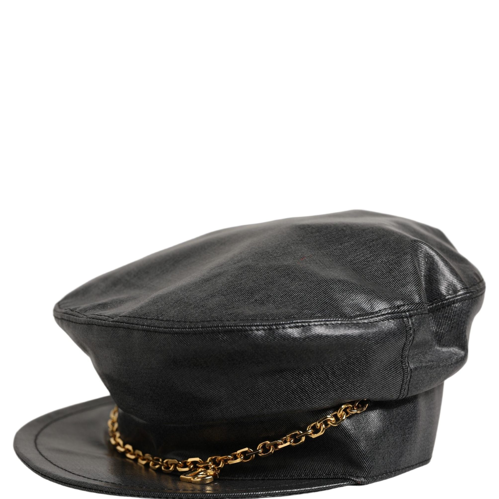 Dolce & Gabbana Black Cotton Gold DG Chain Baker Boy Capello Hat