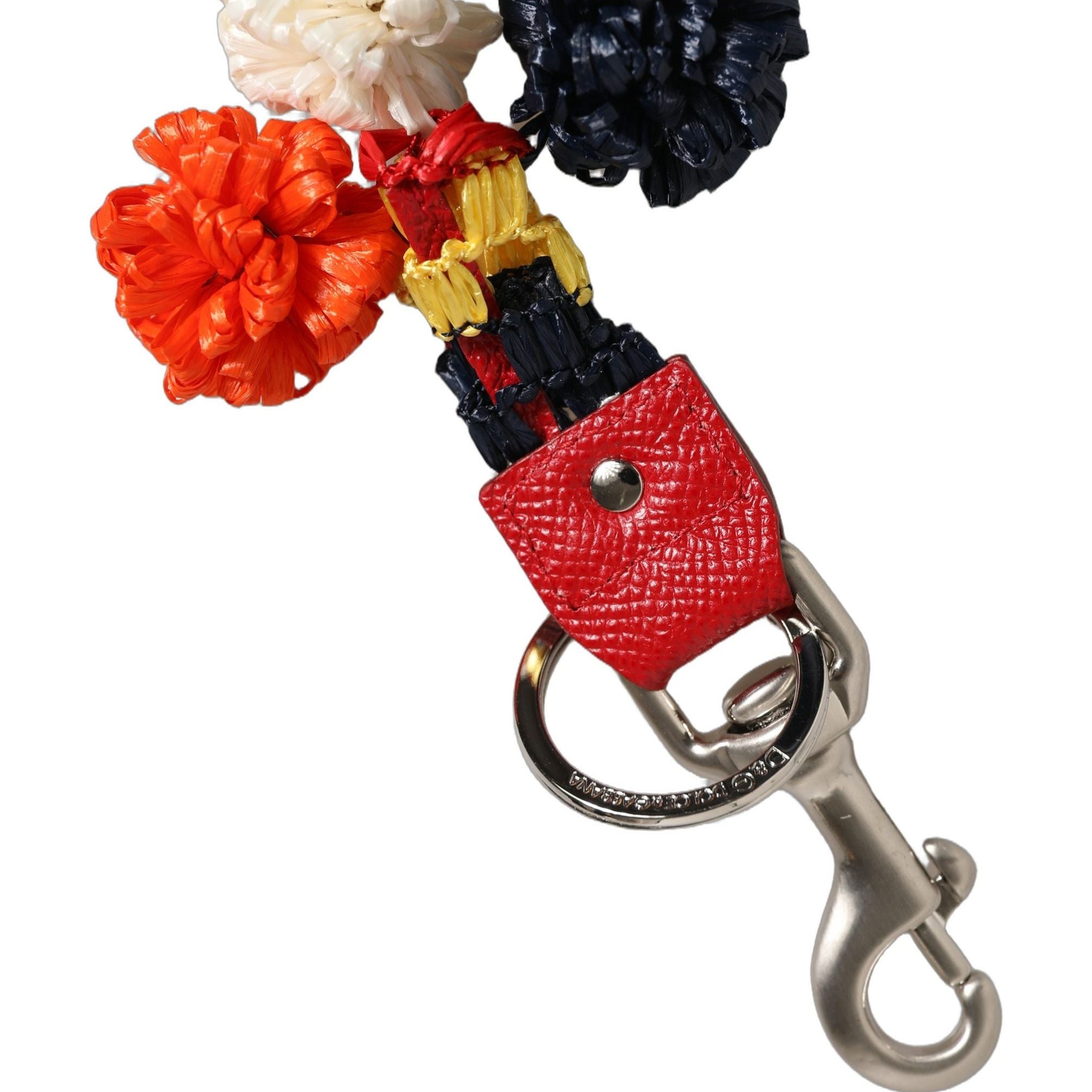 Dolce & Gabbana Raffia Leather Clasp Finder Chain Keyring Multicolor