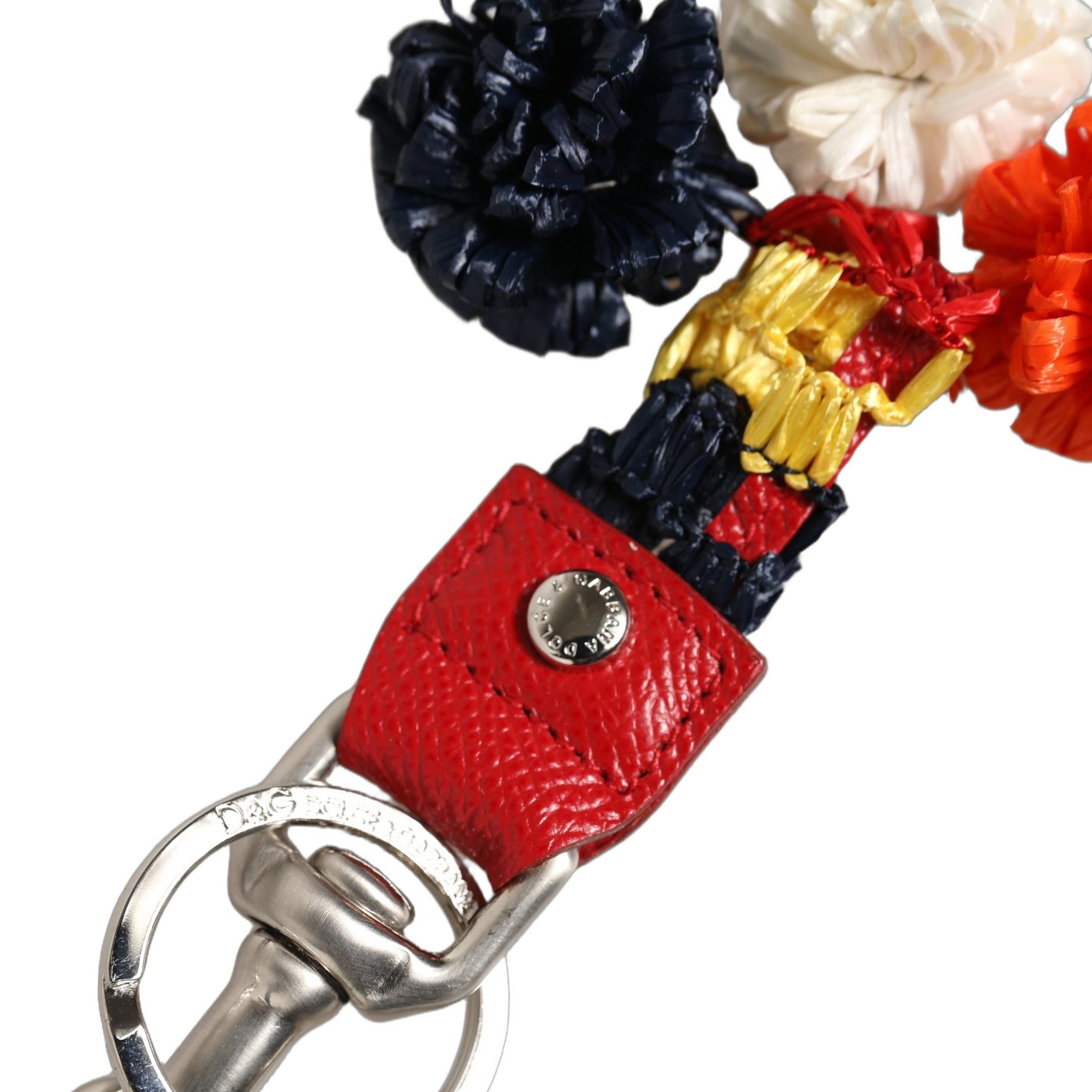 Dolce & Gabbana Raffia Leather Clasp Finder Chain Keyring Multicolor