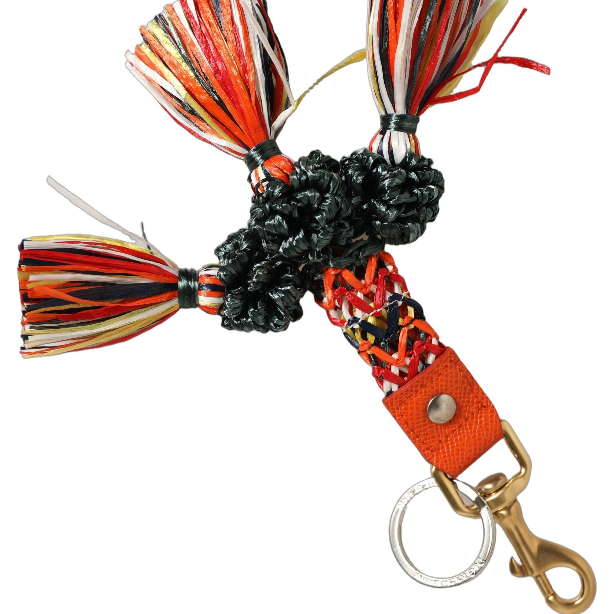 Dolce & Gabbana Raffia Leather Clasp Finder Chain Keyring Multicolor