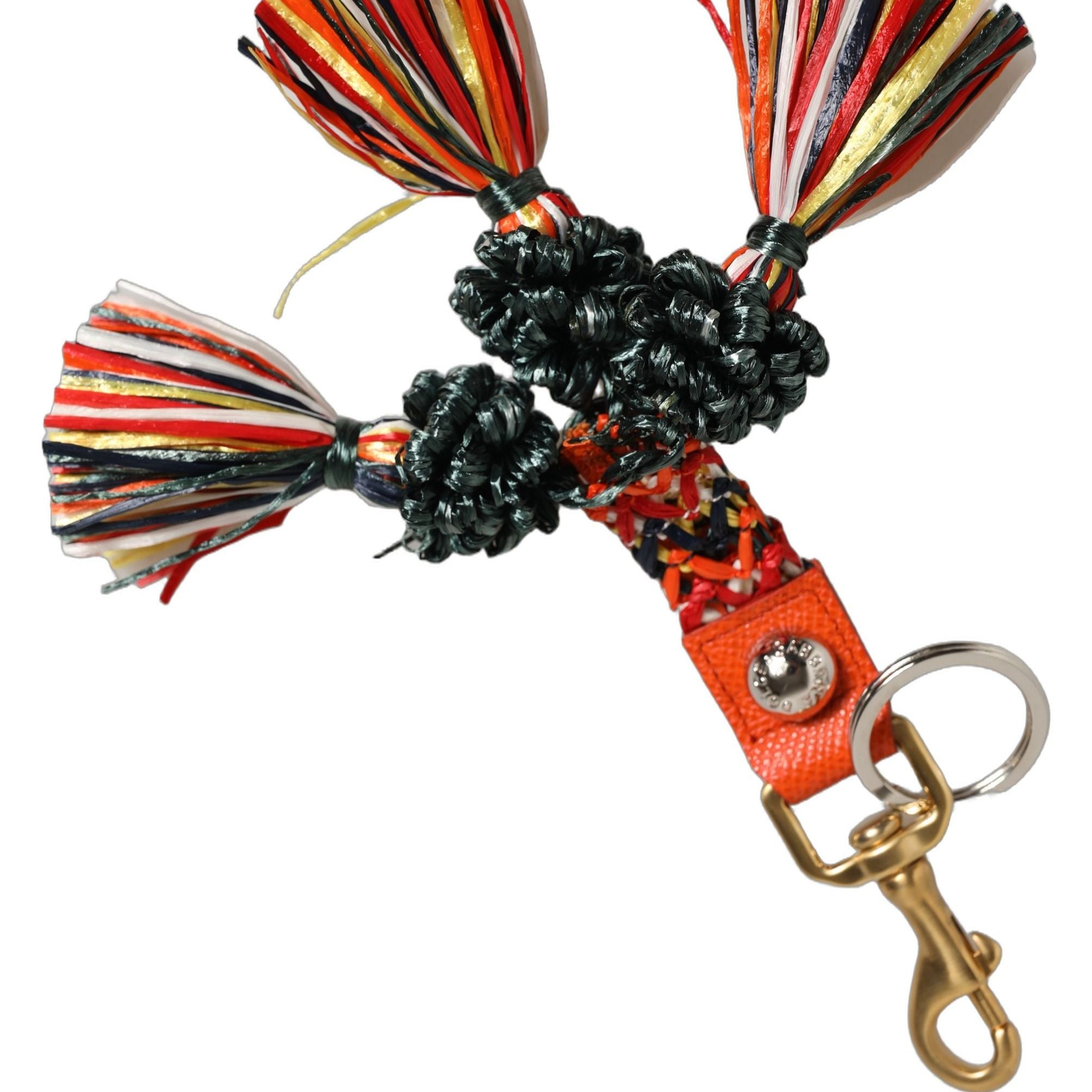 Dolce & Gabbana Raffia Leather Clasp Finder Chain Keyring Multicolor