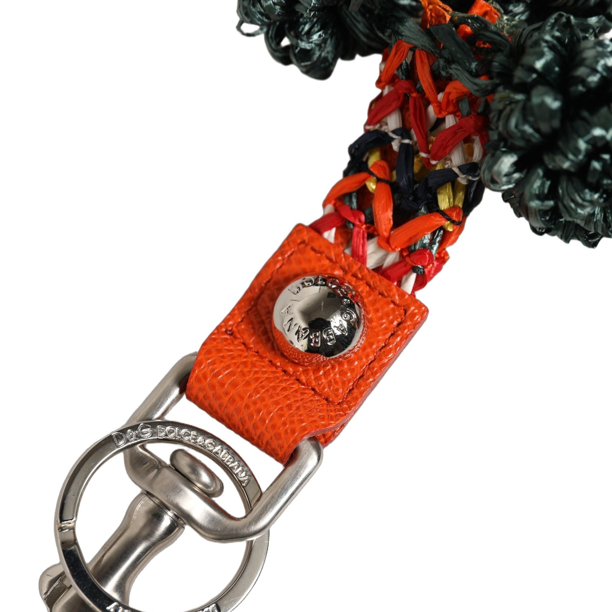 Dolce & Gabbana Raffia Leather Clasp Finder Chain Keyring Multicolor