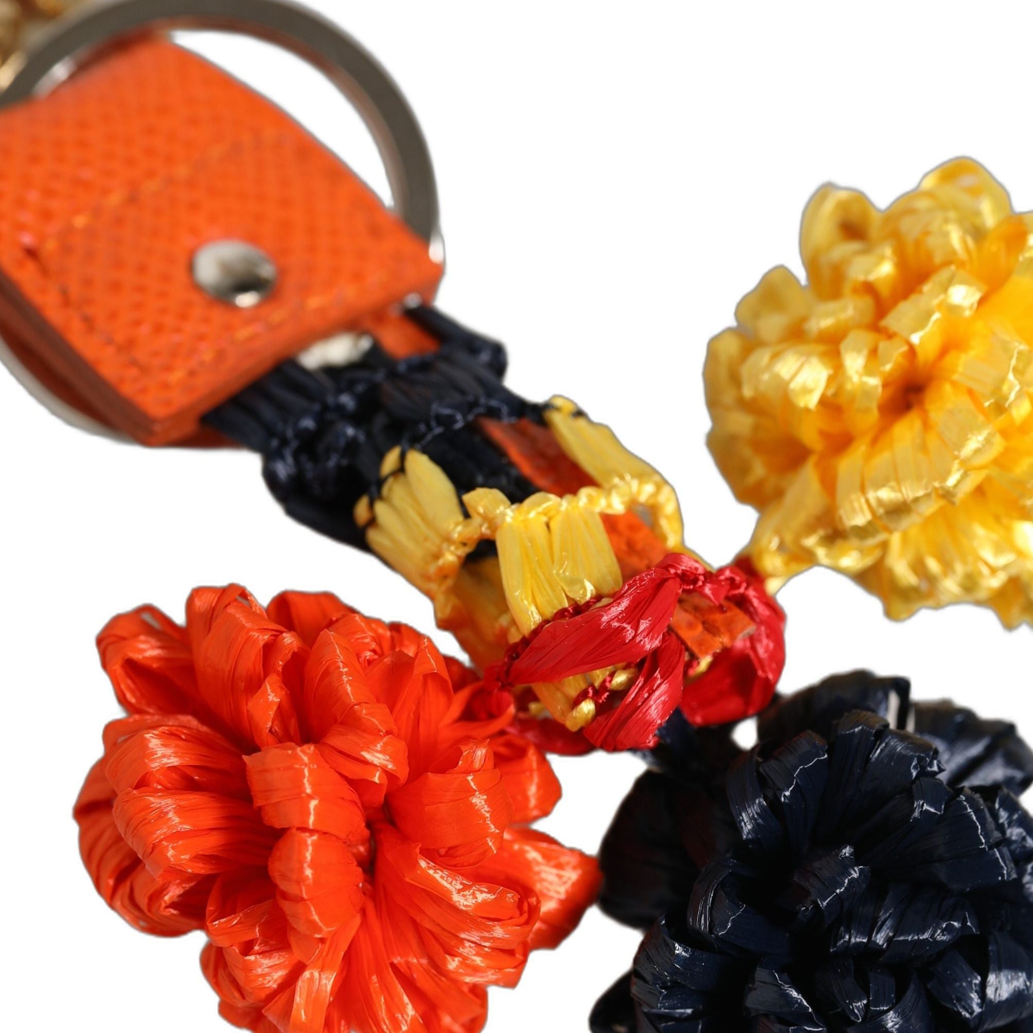 Dolce & Gabbana Raffia Leather Clasp Finder Chain Keyring Multicolor