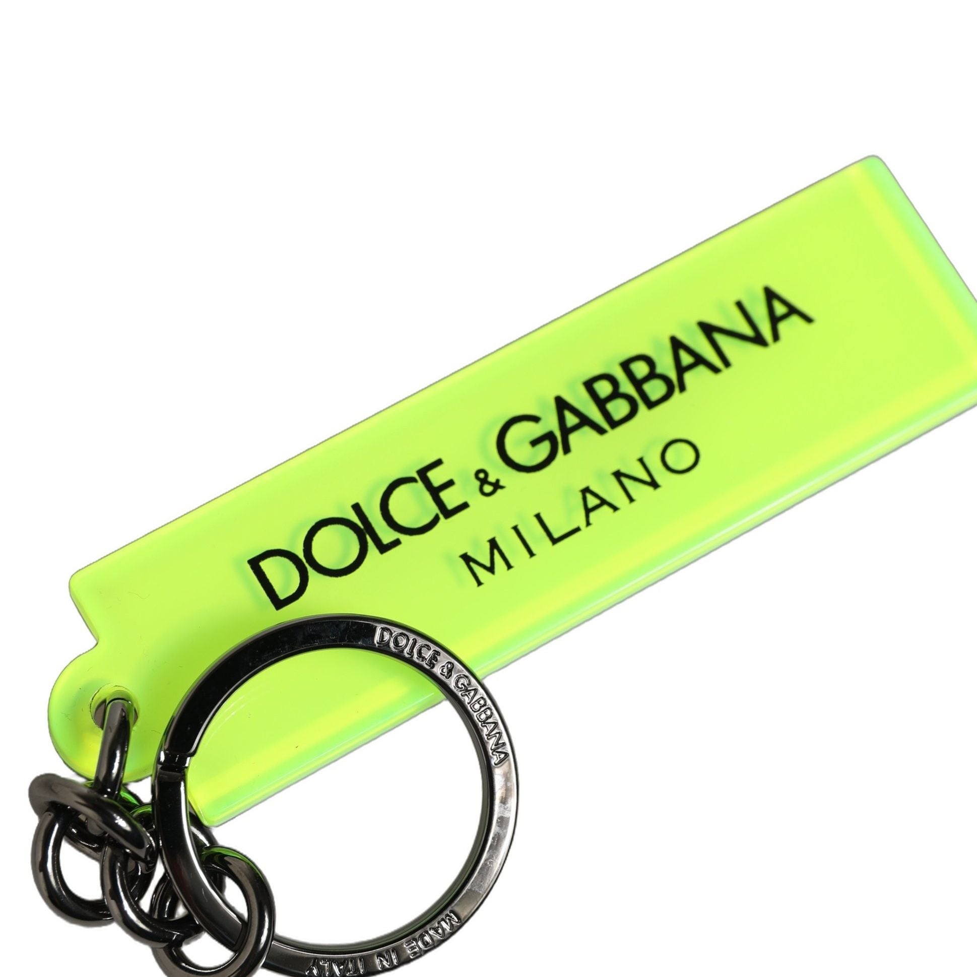 Dolce & Gabbana Neon Green Logo Print Charm Metal Keychain Keyring