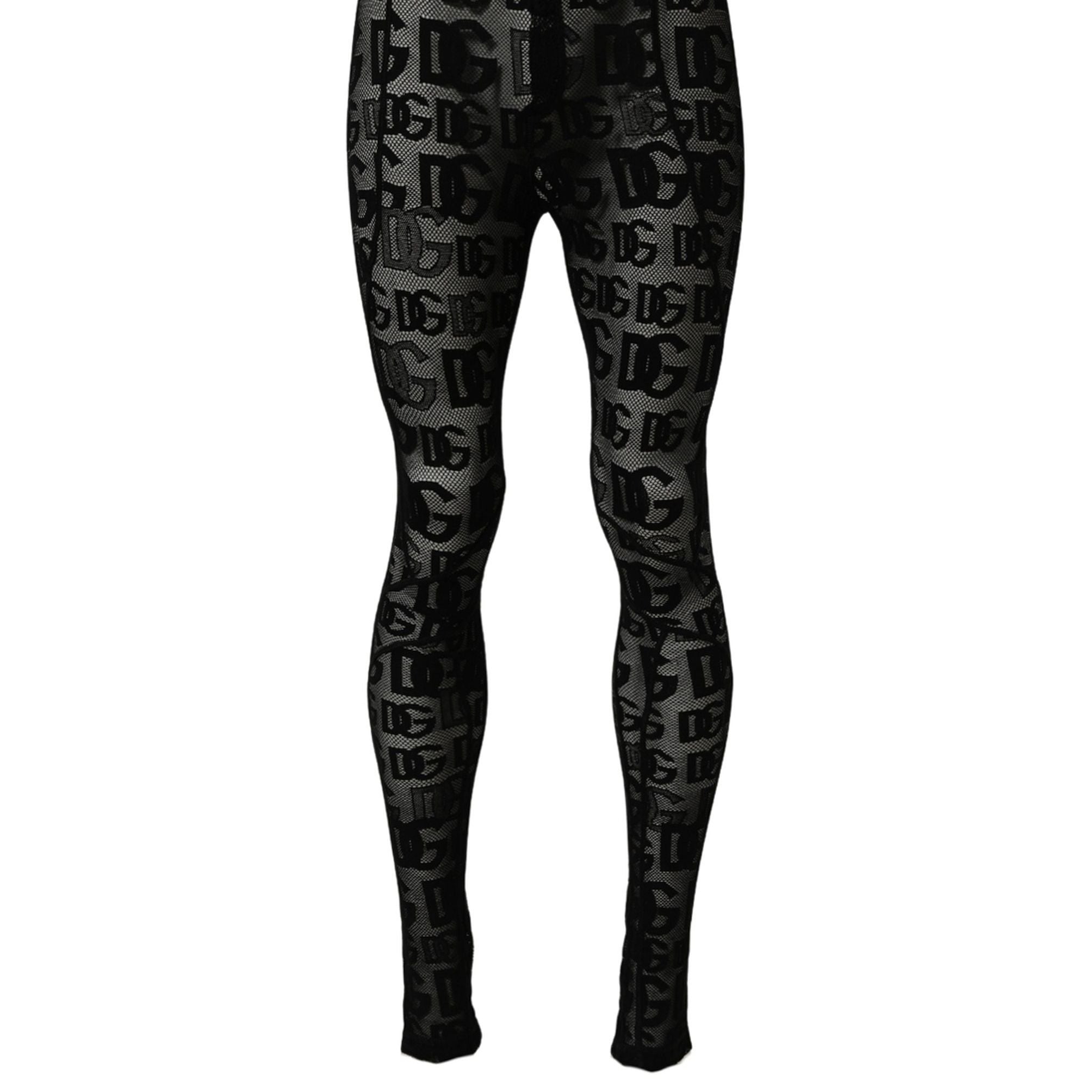 Dolce & Gabbana Black All Over Logo Print Sheer Pantyhose Underwear