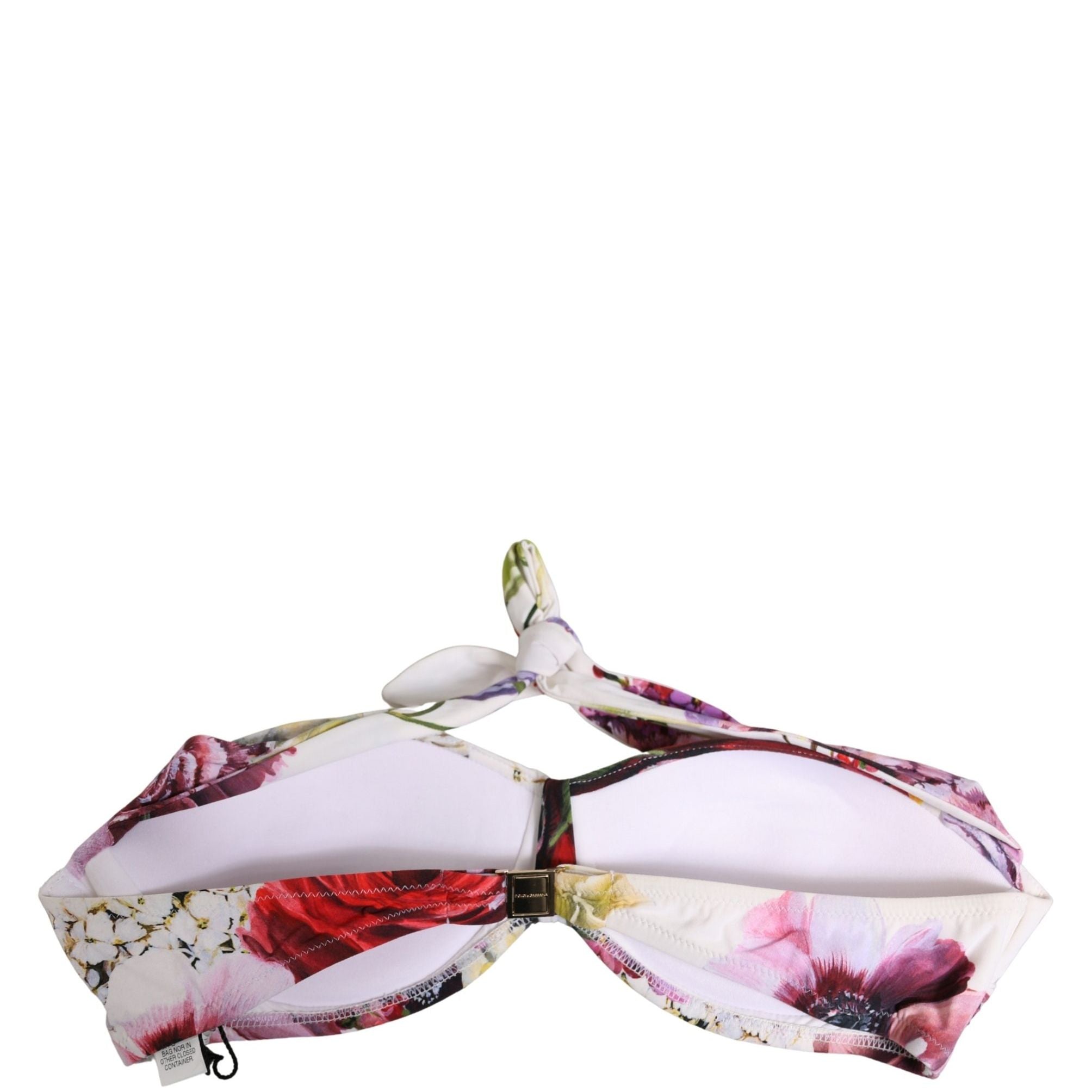 Dolce & Gabbana White Floral Print Nylon Beachwear Bikini Top