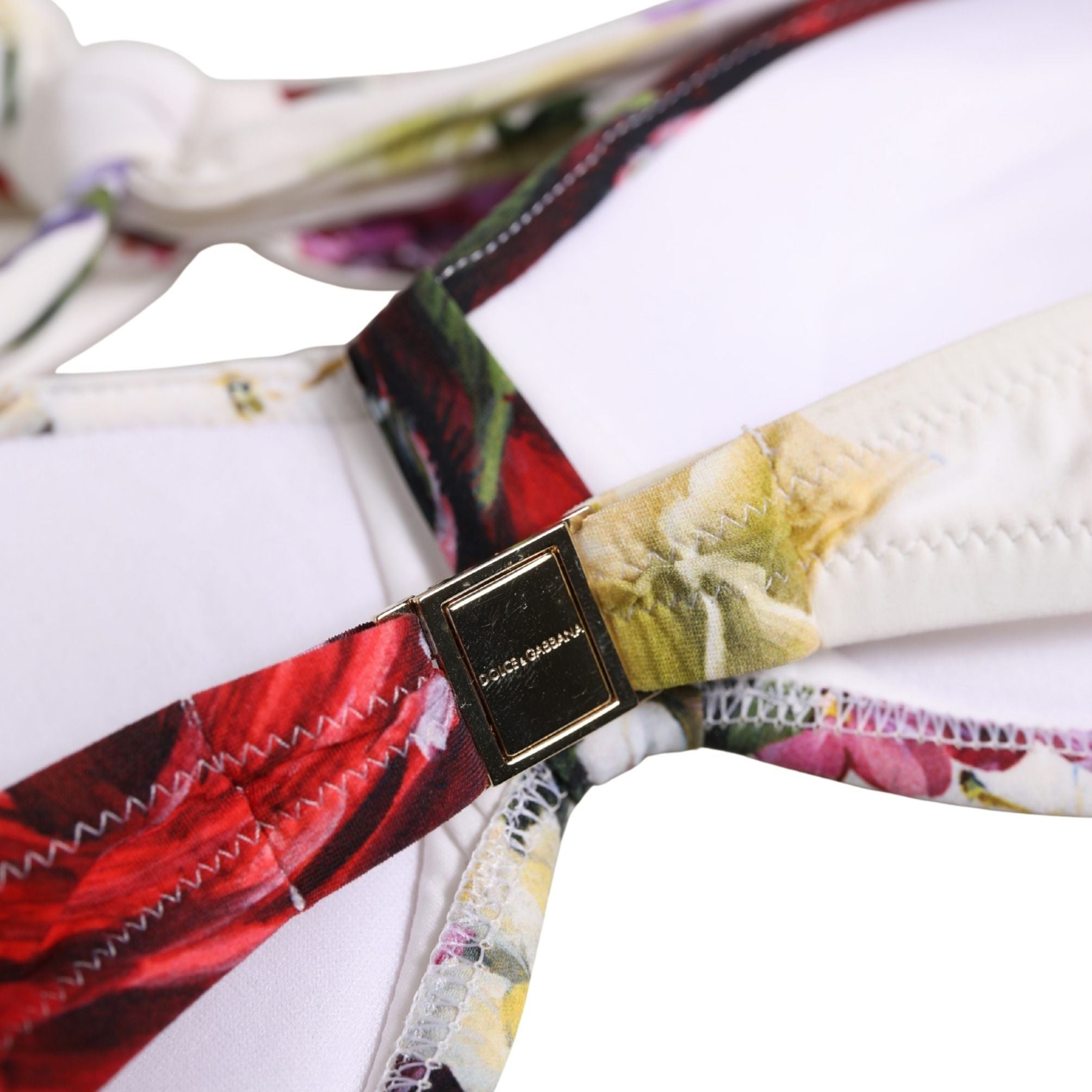 Dolce & Gabbana White Floral Print Nylon Beachwear Bikini Top