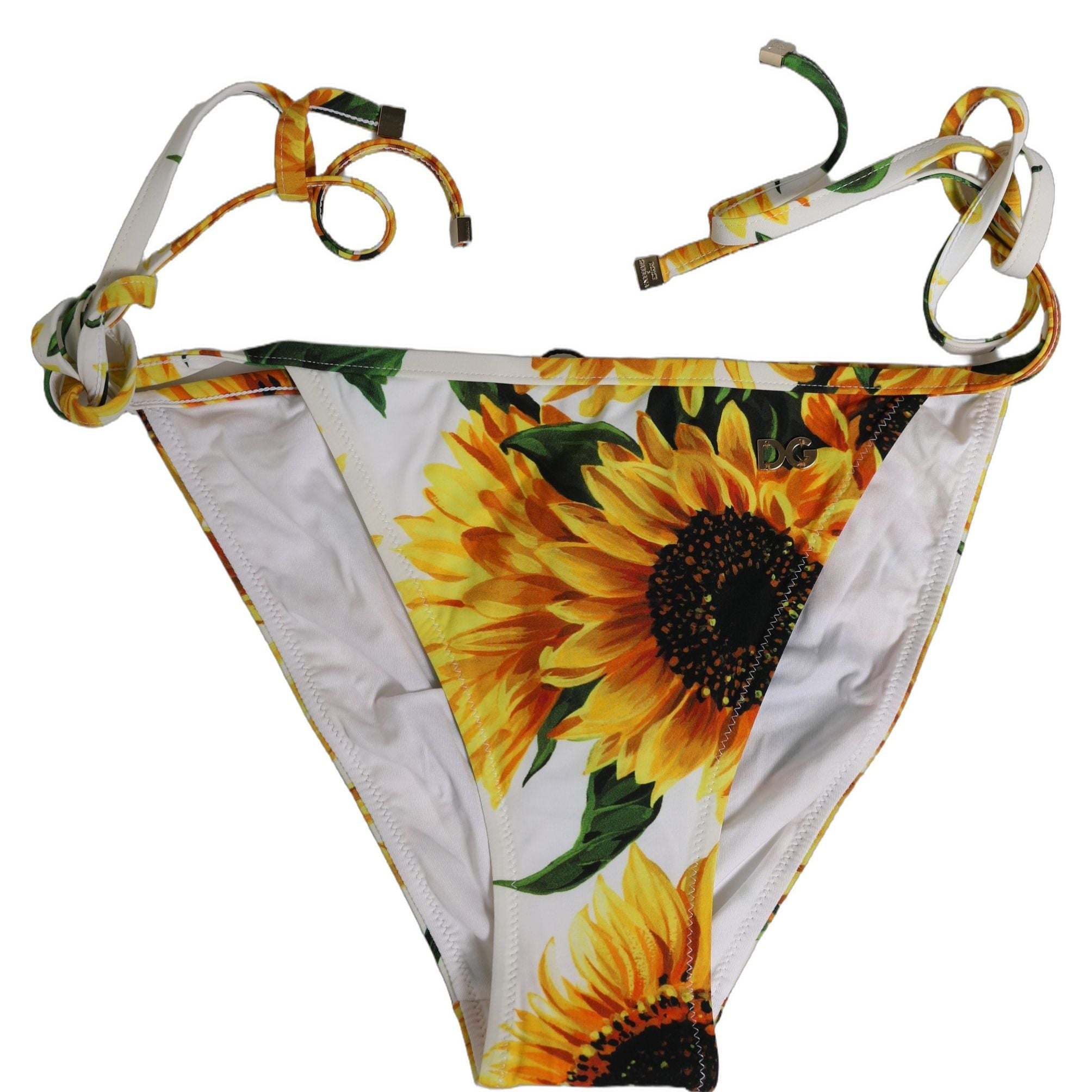 Dolce & Gabbana Bottom White Sunflower Nylon Beachwear Bikini