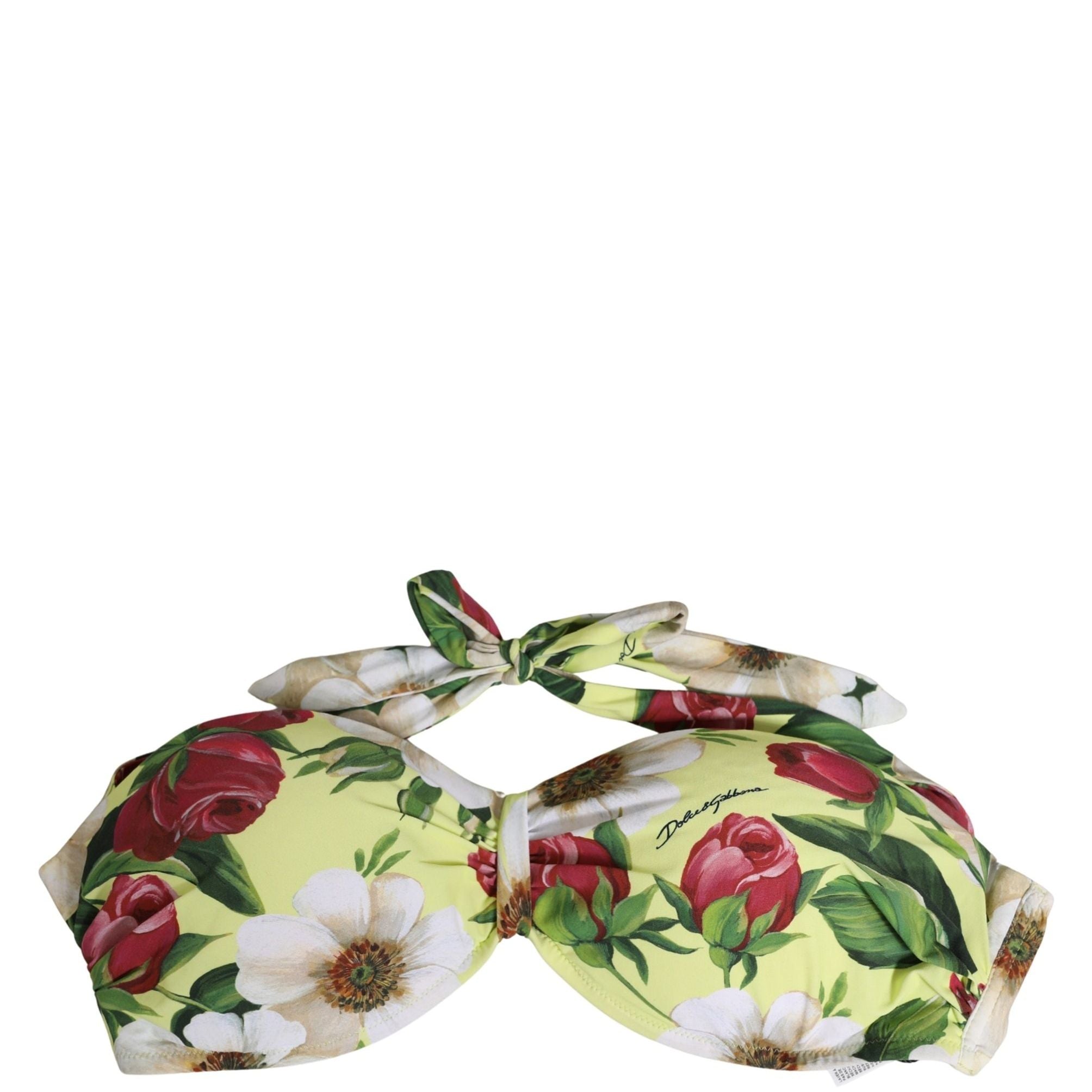Dolce & Gabbana Yellow Floral Halter Nylon Beachwear Bikini Top