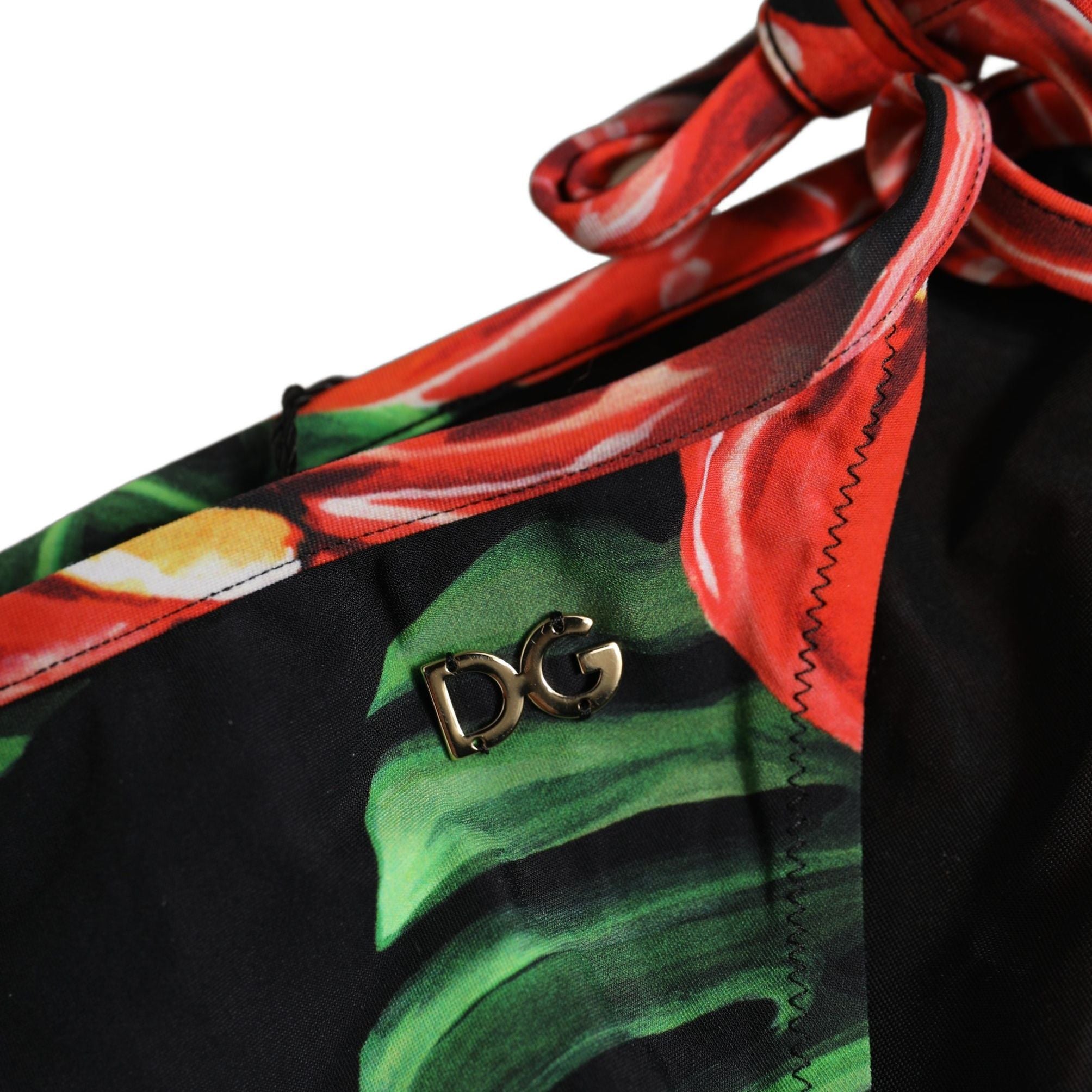 Dolce & Gabbana Black Floral Print Nylon Beachwear Bikini Bottom