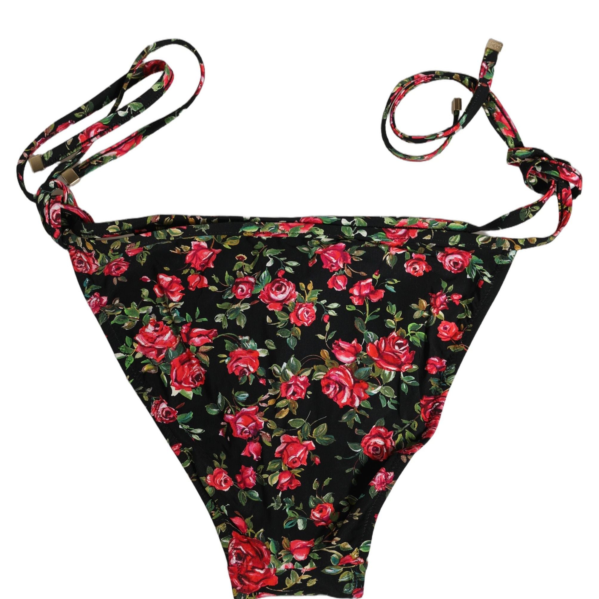 Dolce & Gabbana Black Floral Print Nylon Beachwear Bikini Bottom