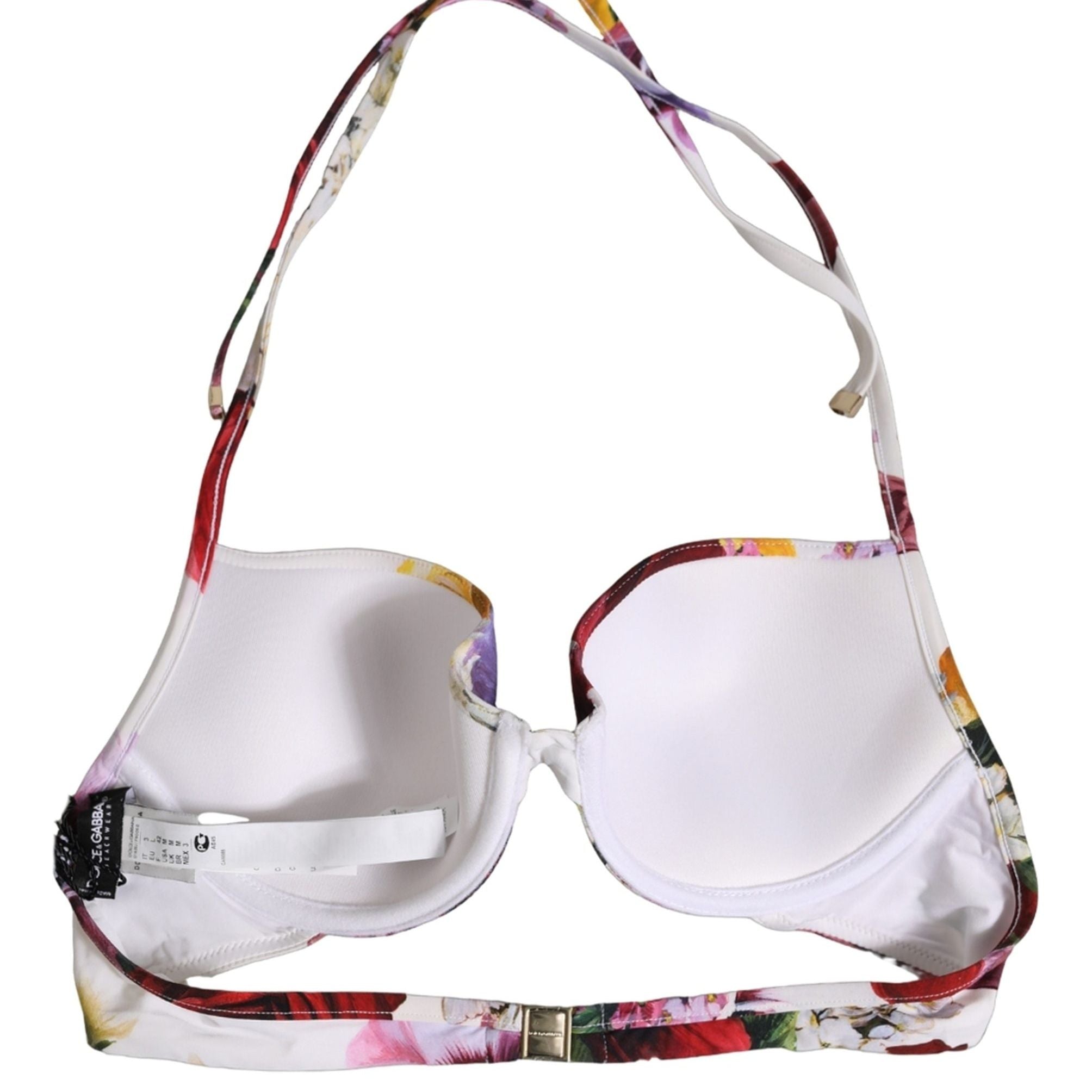 Dolce & Gabbana White Floral Print Nylon Beachwear Bikini Top