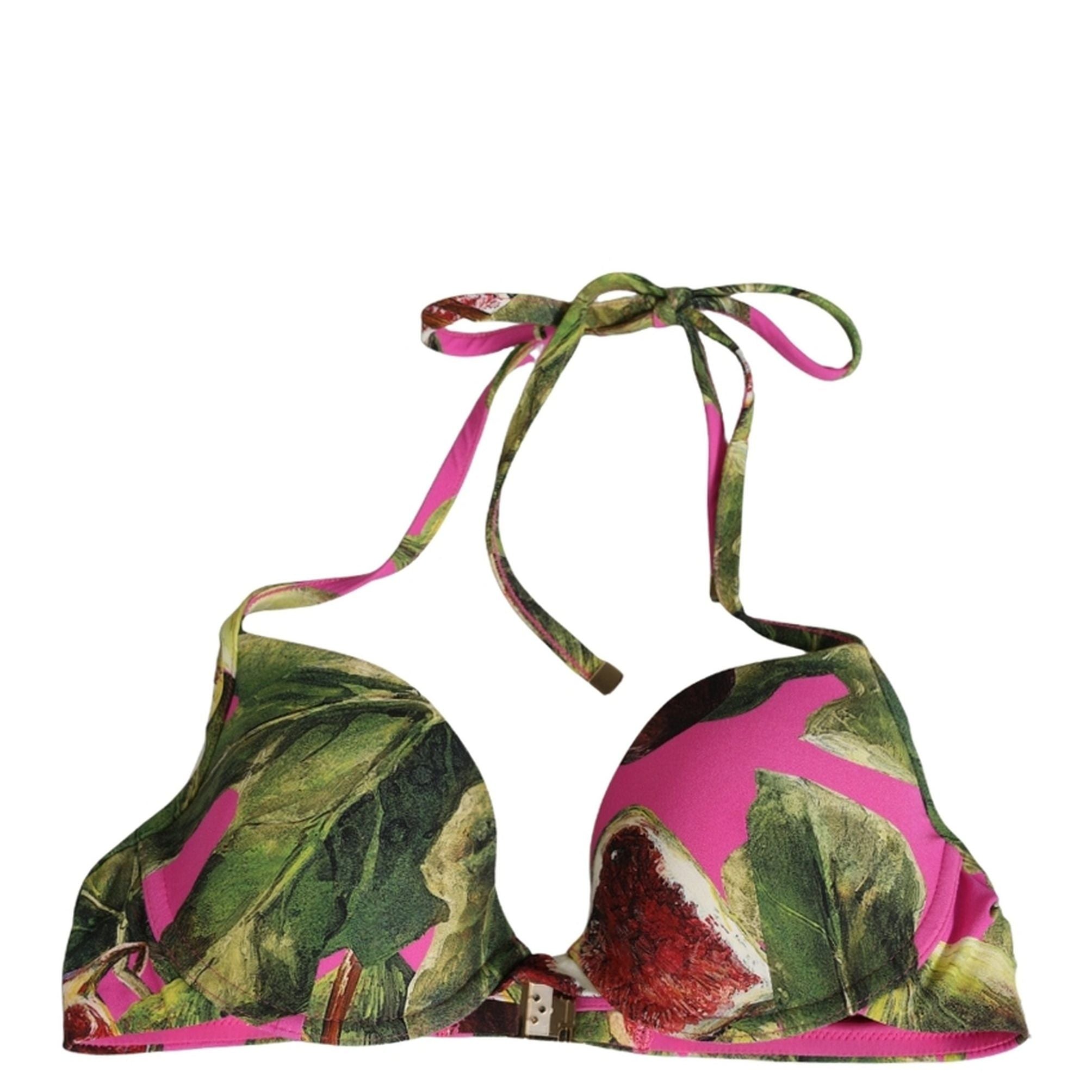 Dolce & Gabbana Fuchsia Pink Fig Print Beachwear Bikini Top