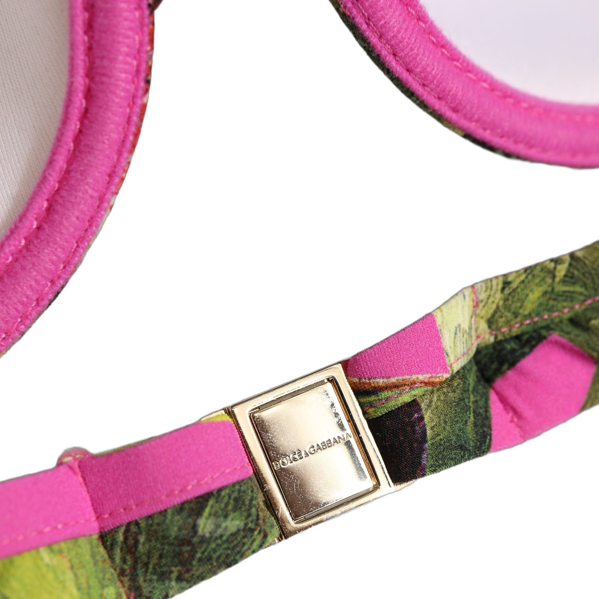 Dolce & Gabbana Fuchsia Pink Fig Print Beachwear Bikini Top