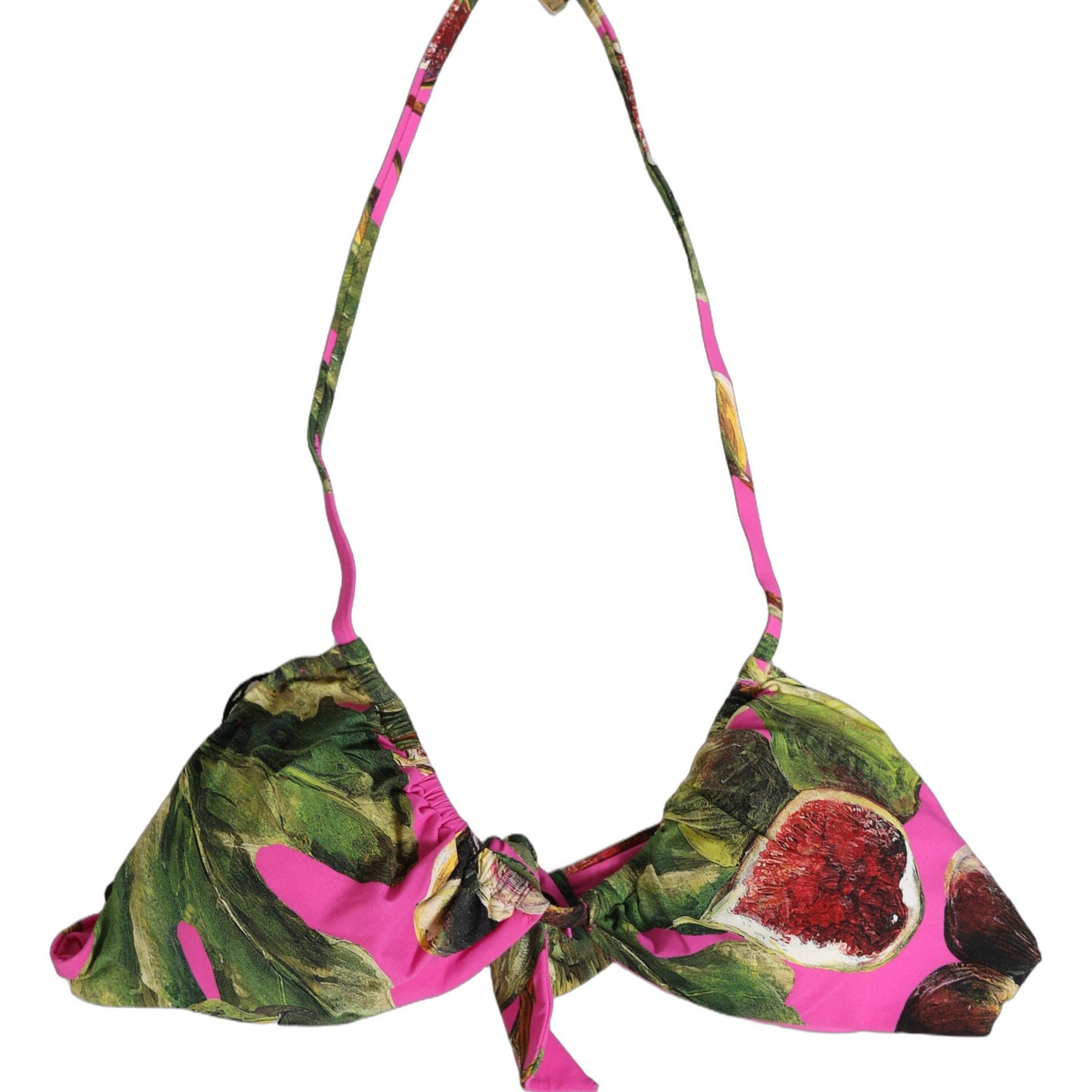 Dolce & Gabbana Fuchsia Pink Fig Print Beachwear Bikini Top