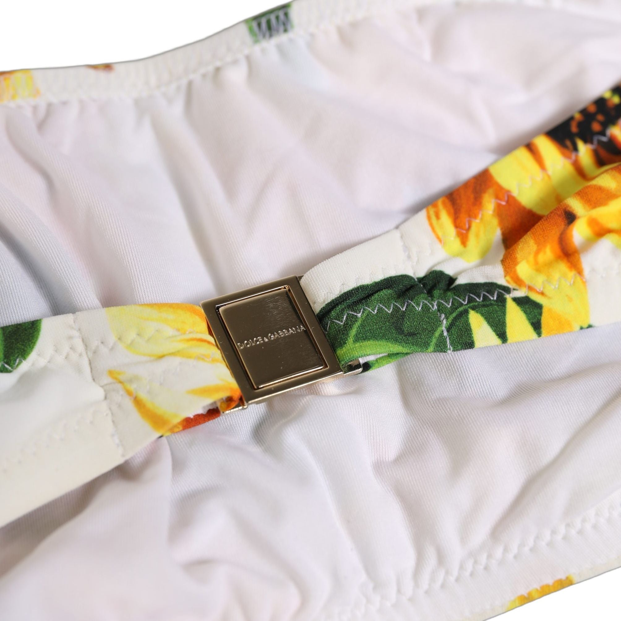 Dolce & Gabbana White Sunflower Print Bandeau Beachwear Bikini Top