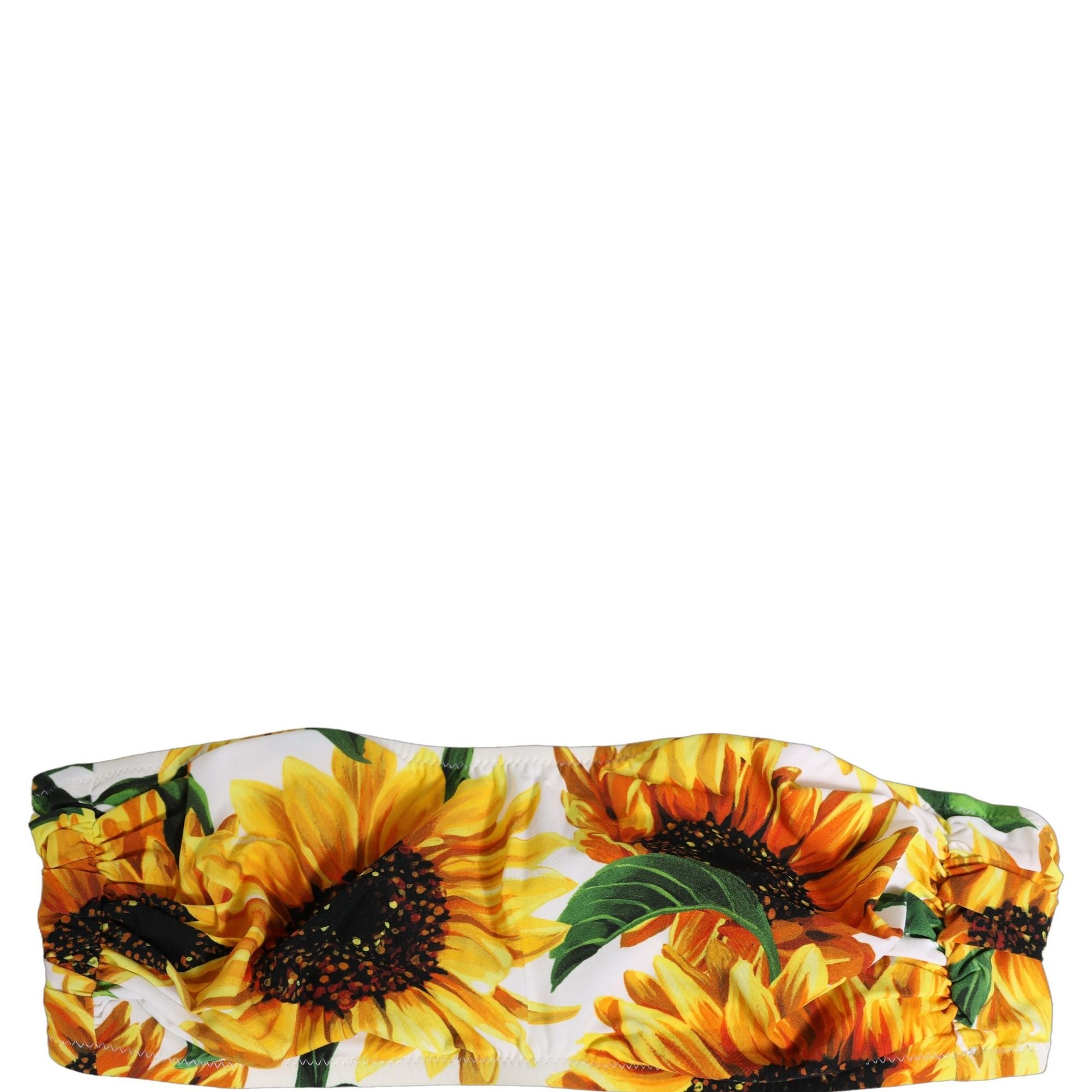 Dolce & Gabbana White Sunflower Print Bandeau Beachwear Bikini Top