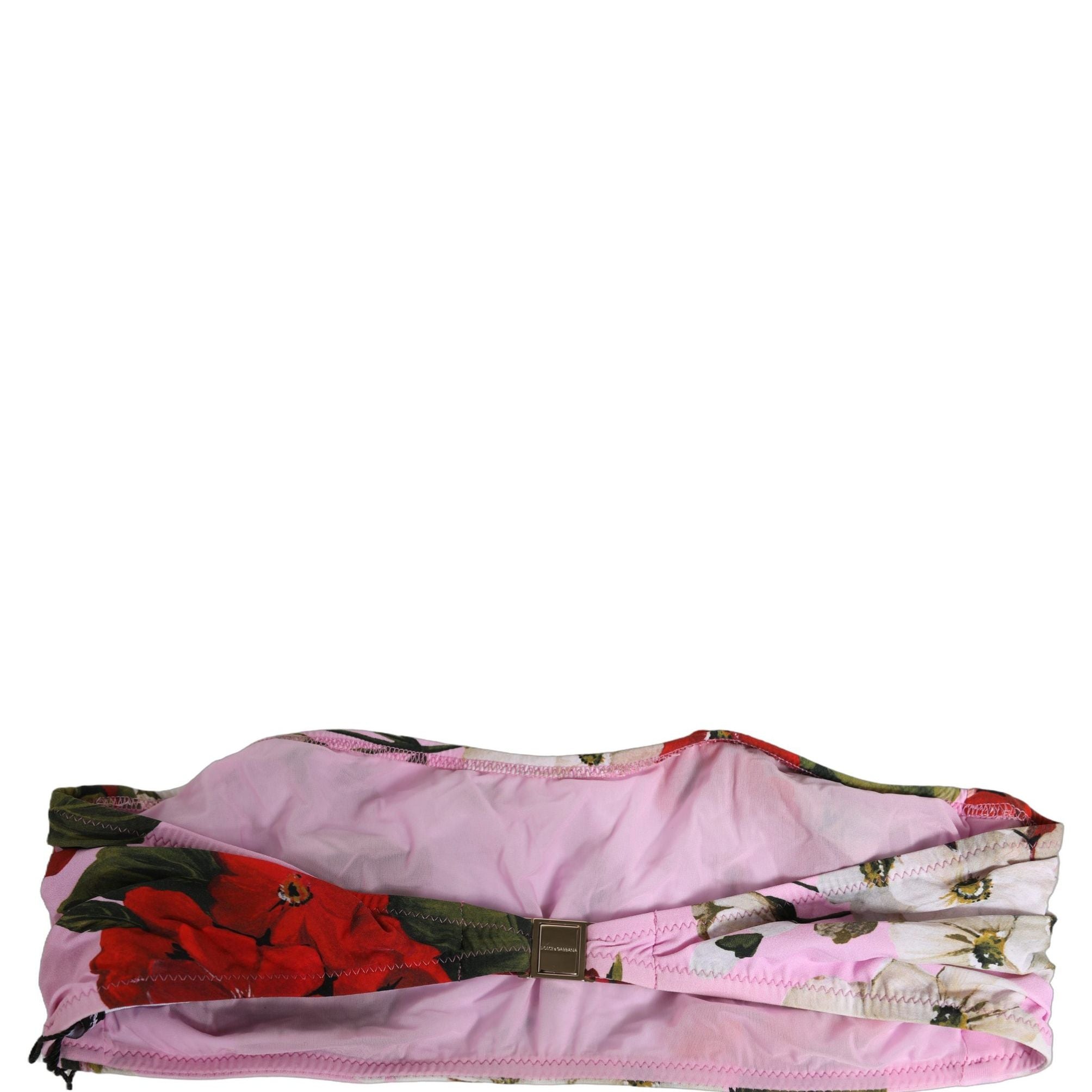 Dolce & Gabbana Pink Floral Print Bandeau Beachwear Bikini Top