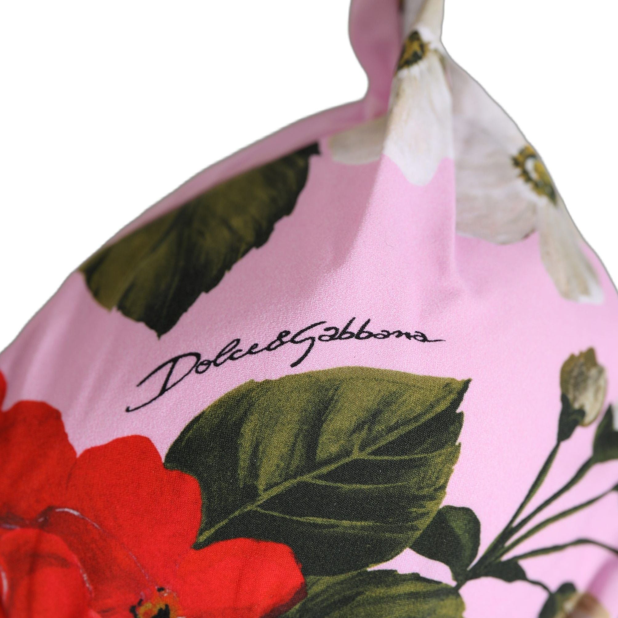 Dolce & Gabbana Pink Floral Print Triangle Beachwear Bikini Top