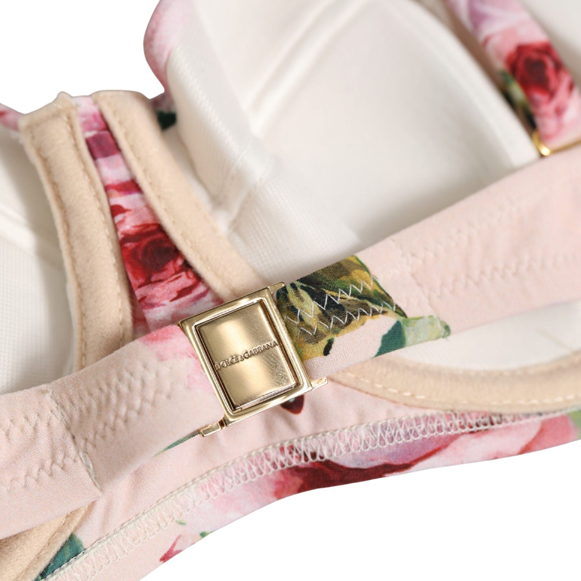 Dolce & Gabbana Pink Floral Print Underwire Beachwear Bikini Top