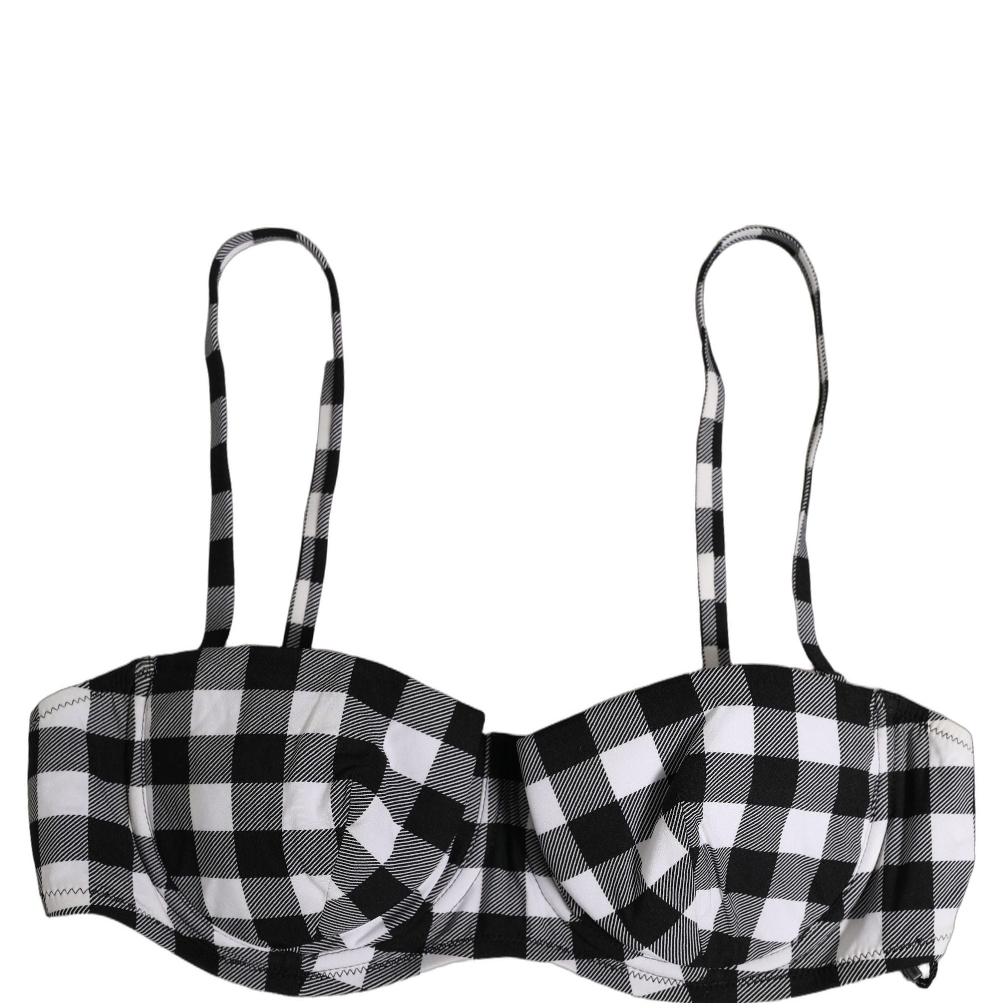 Dolce & Gabbana Black White Gingham Check Beachwear Bikini Top
