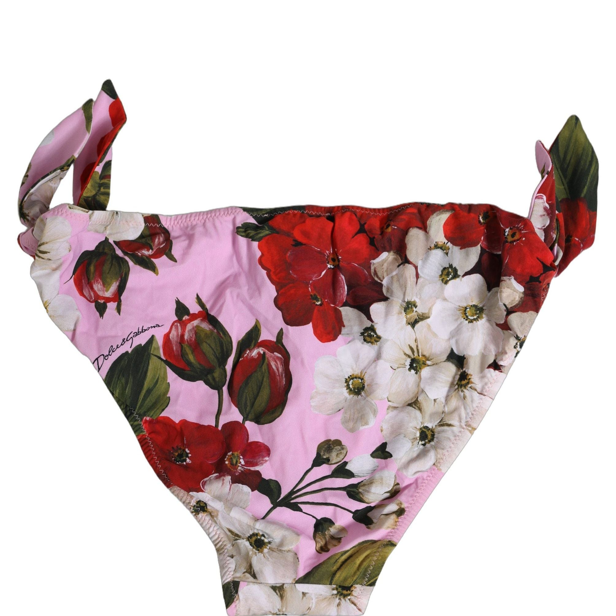 Dolce & Gabbana Pink Floral Tie Sides Beachwear Bikini Bottom