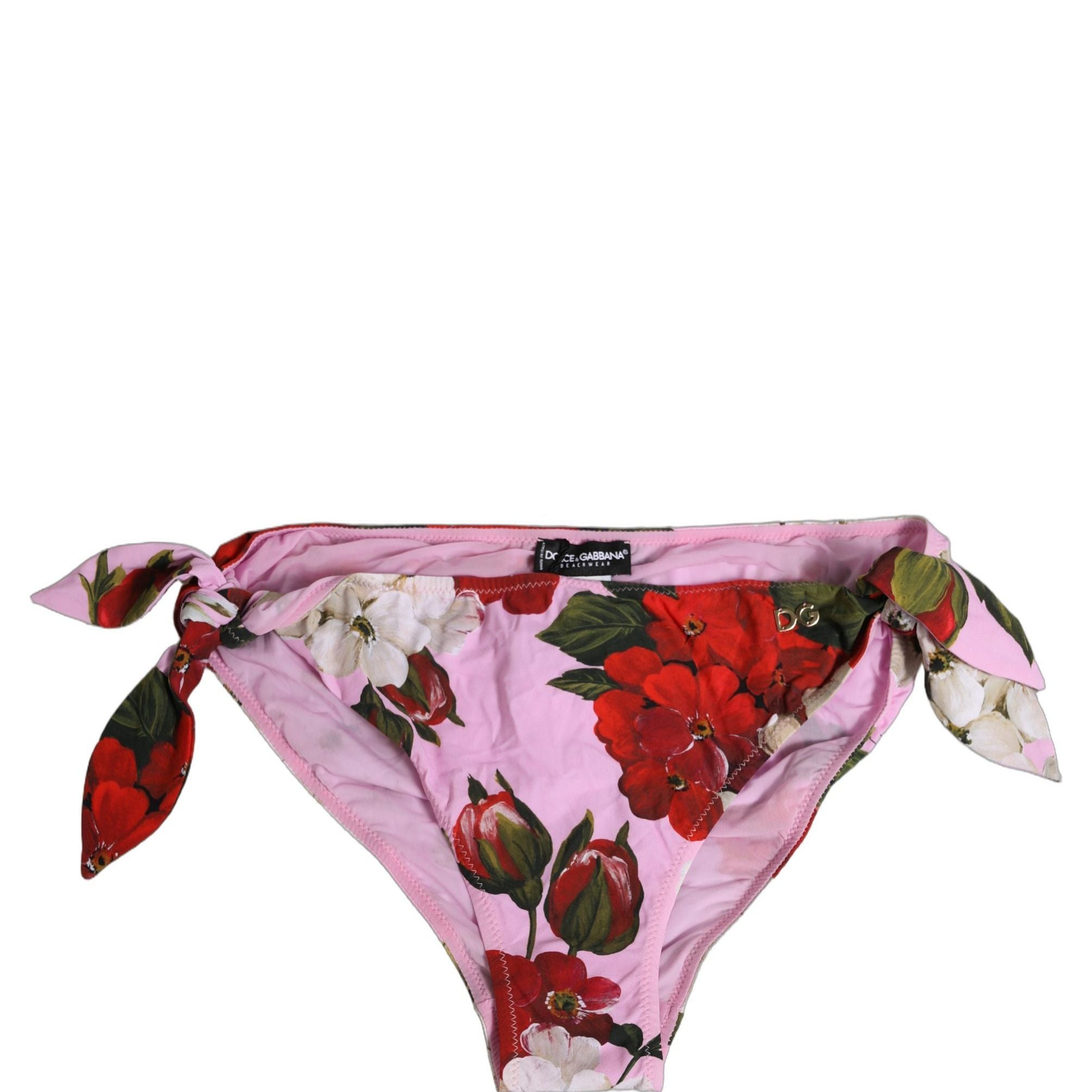 Dolce & Gabbana Pink Floral Tie Sides Beachwear Bikini Bottom