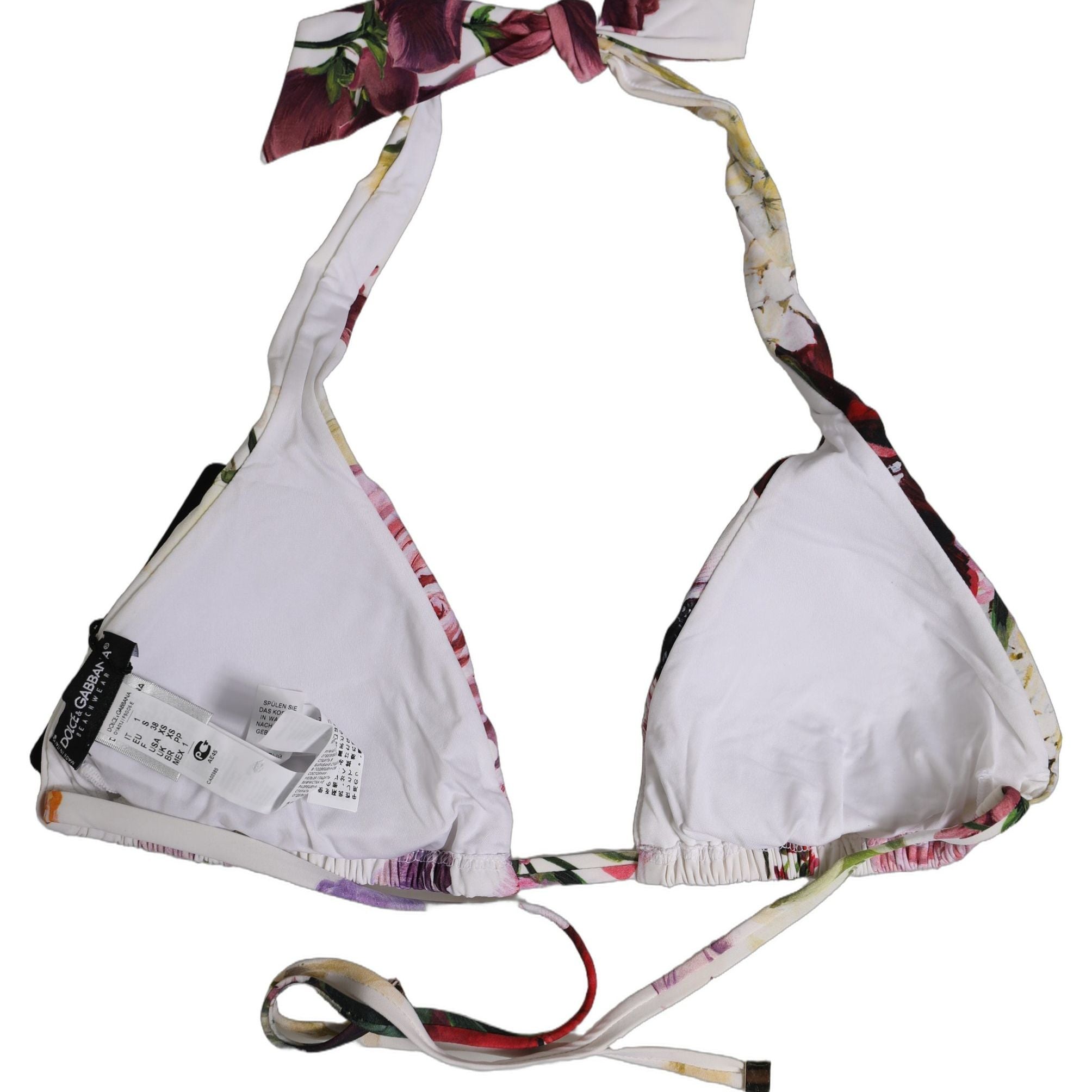 Dolce & Gabbana White Floral Print Triangle Beachwear Bikini Top
