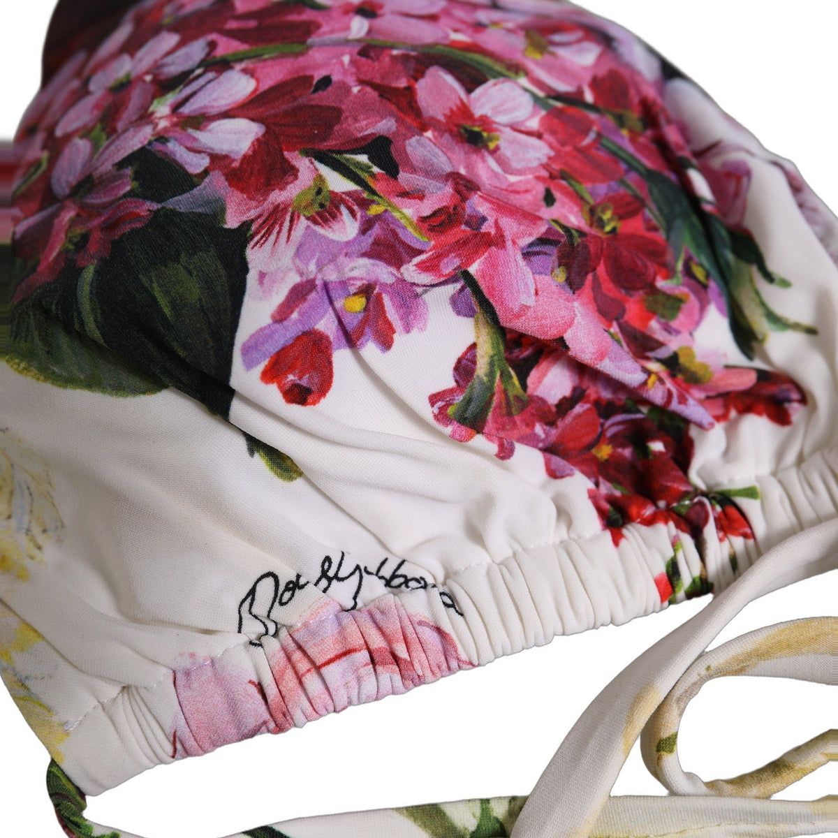 Dolce & Gabbana White Floral Print Triangle Beachwear Bikini Top