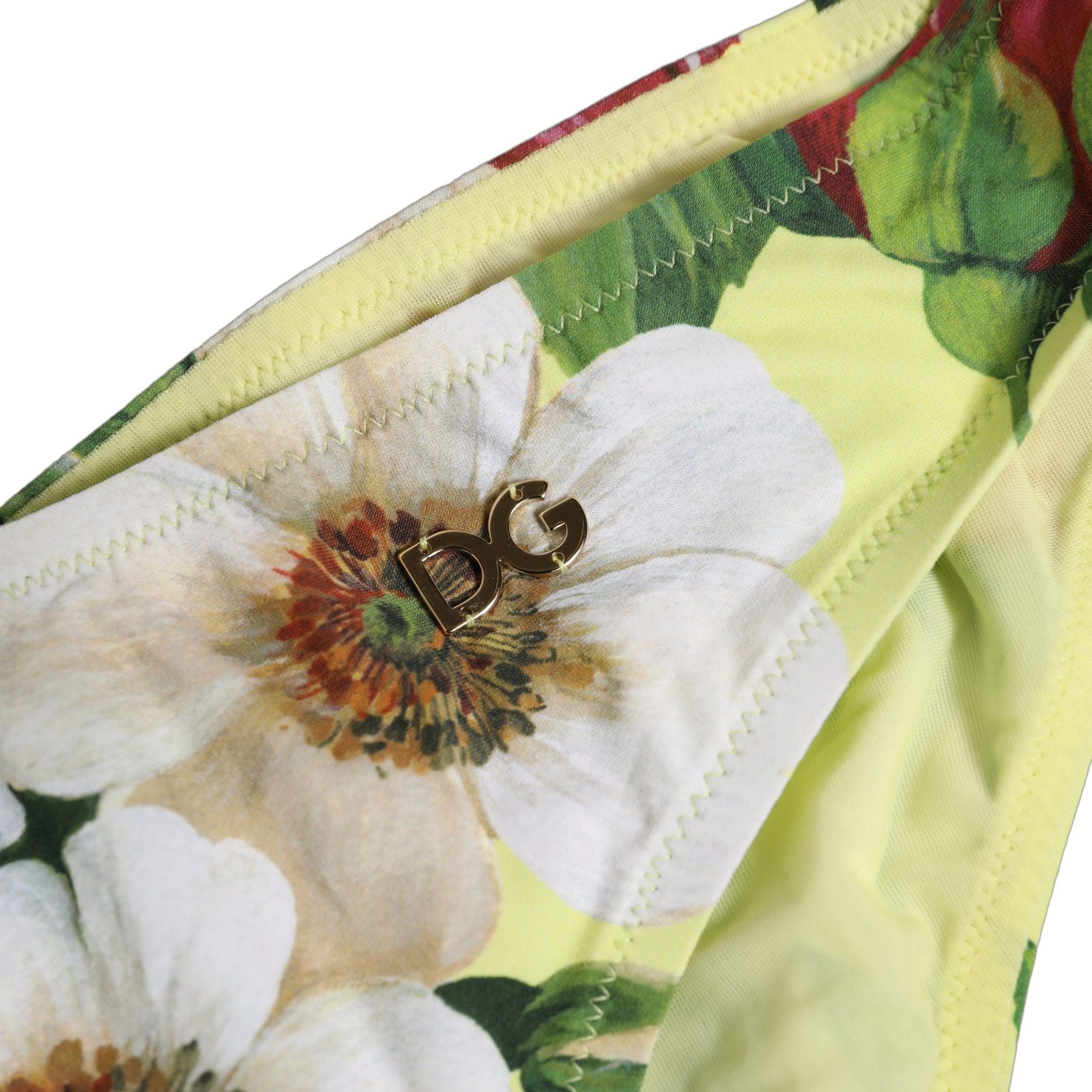 Dolce & Gabbana Yellow Floral Print Nylon Beachwear Bikini Bottom