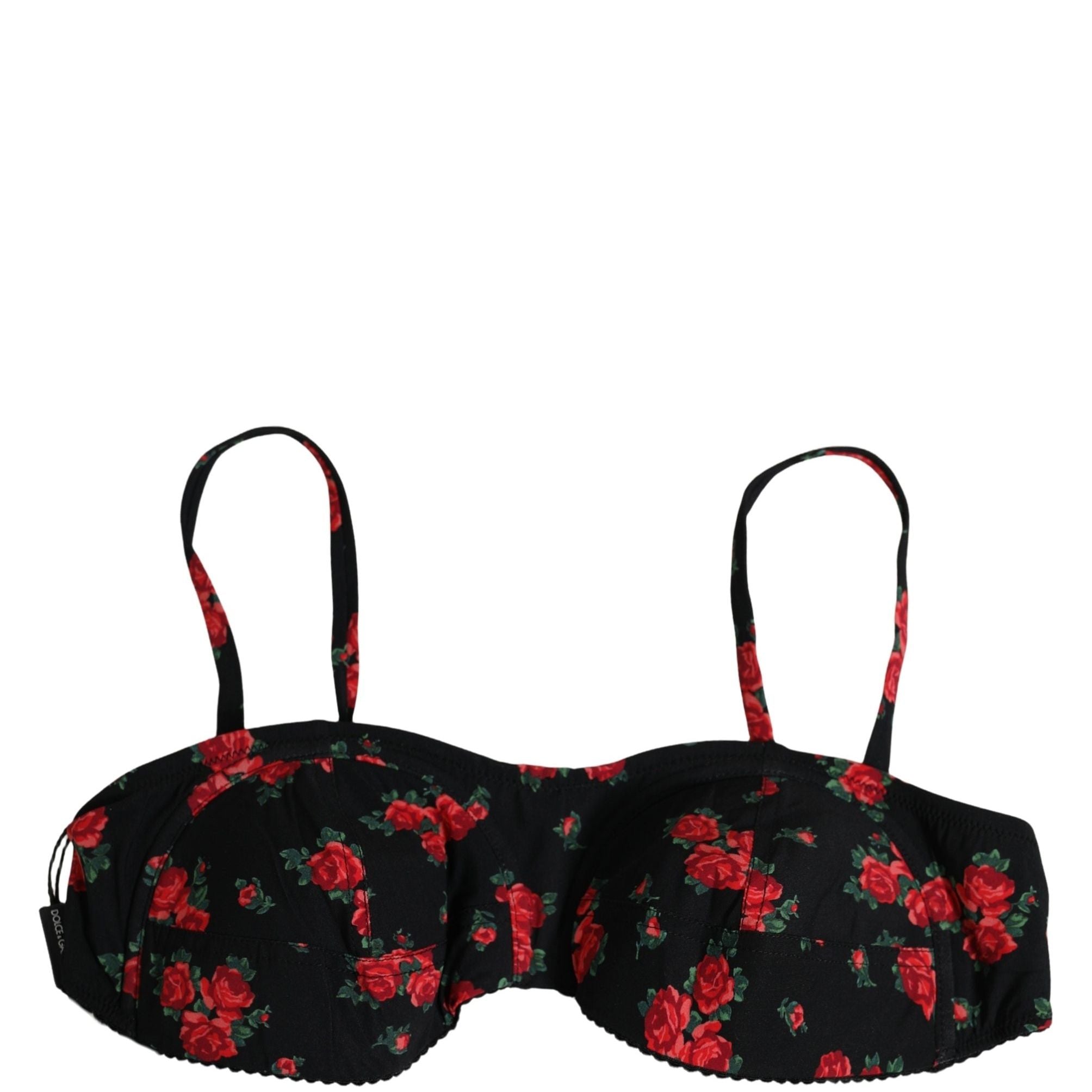 Dolce & Gabbana Black Floral Print Underwire Beachwear Bikini Top
