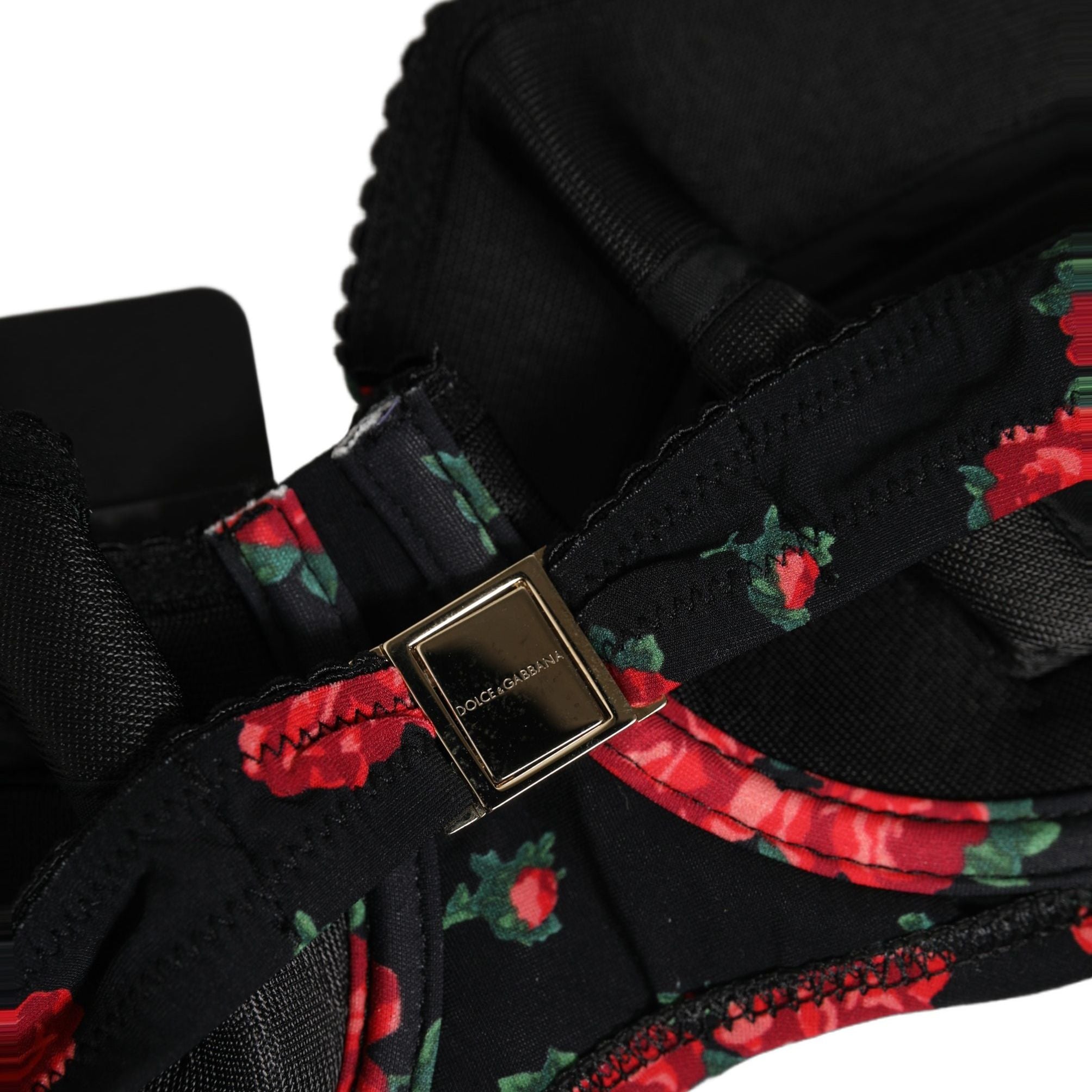 Dolce & Gabbana Black Floral Print Underwire Beachwear Bikini Top