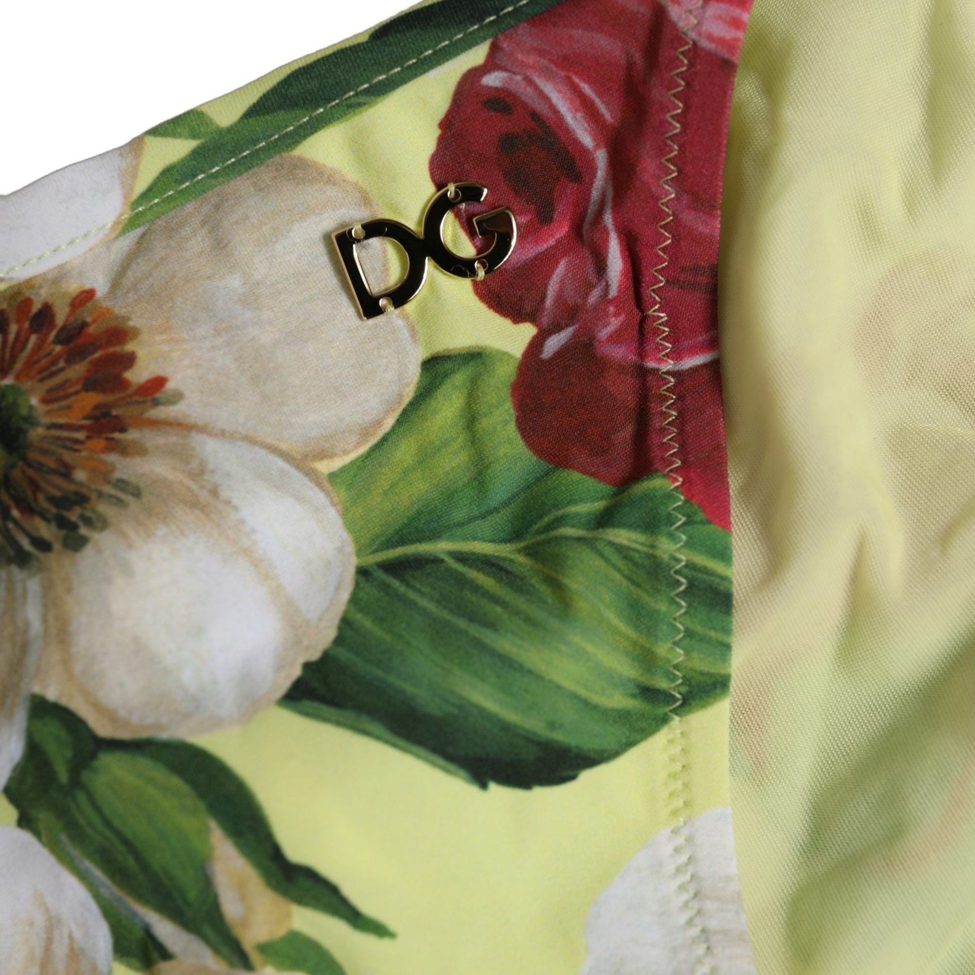 Dolce & Gabbana Yellow Floral Print Nylon Beachwear Bikini Bottom