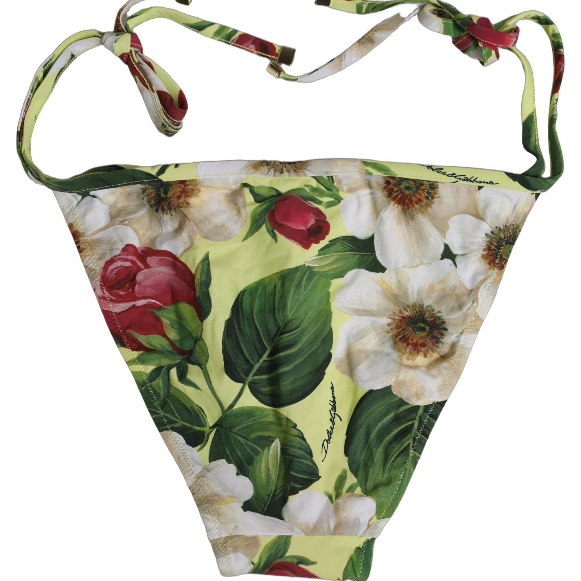 Dolce & Gabbana Yellow Floral Print Nylon Beachwear Bikini Bottom