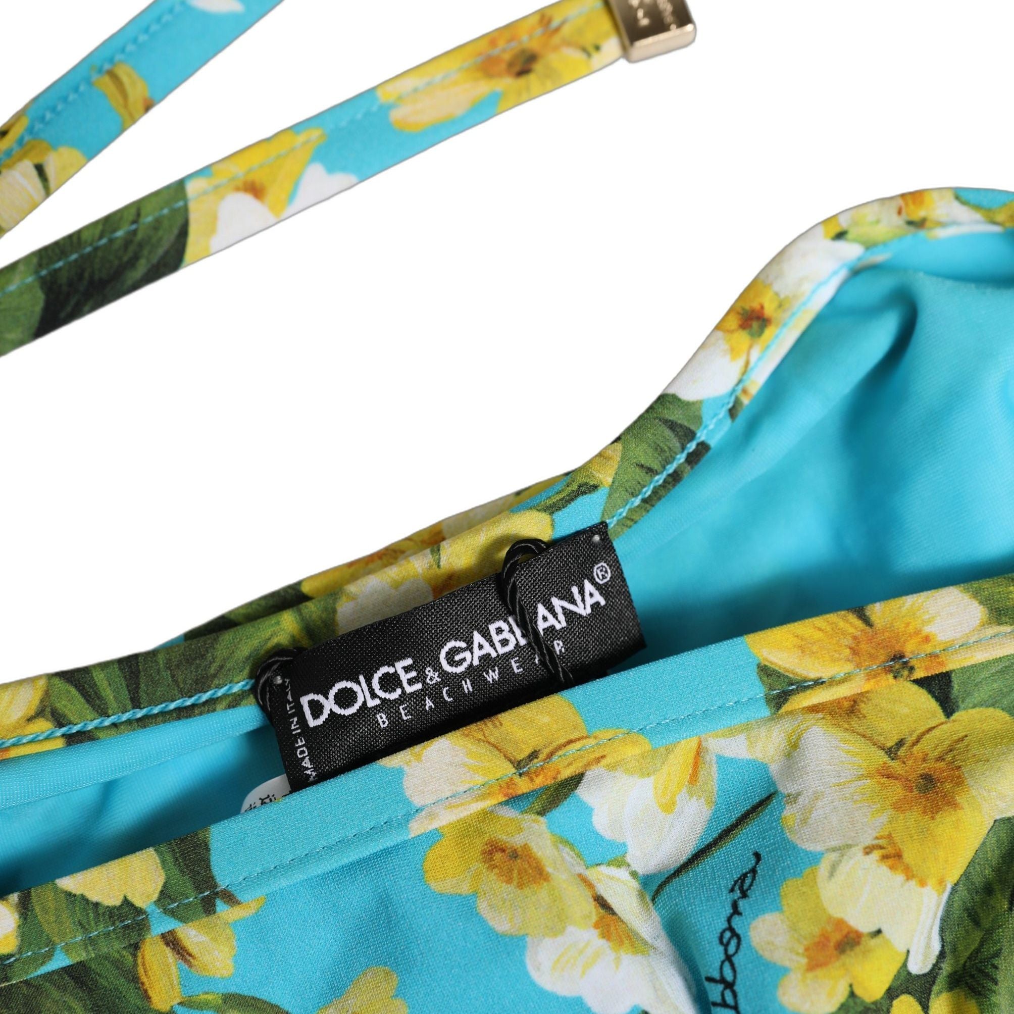 Dolce & Gabbana Blue Floral Print Nylon Beachwear Bikini Bottom