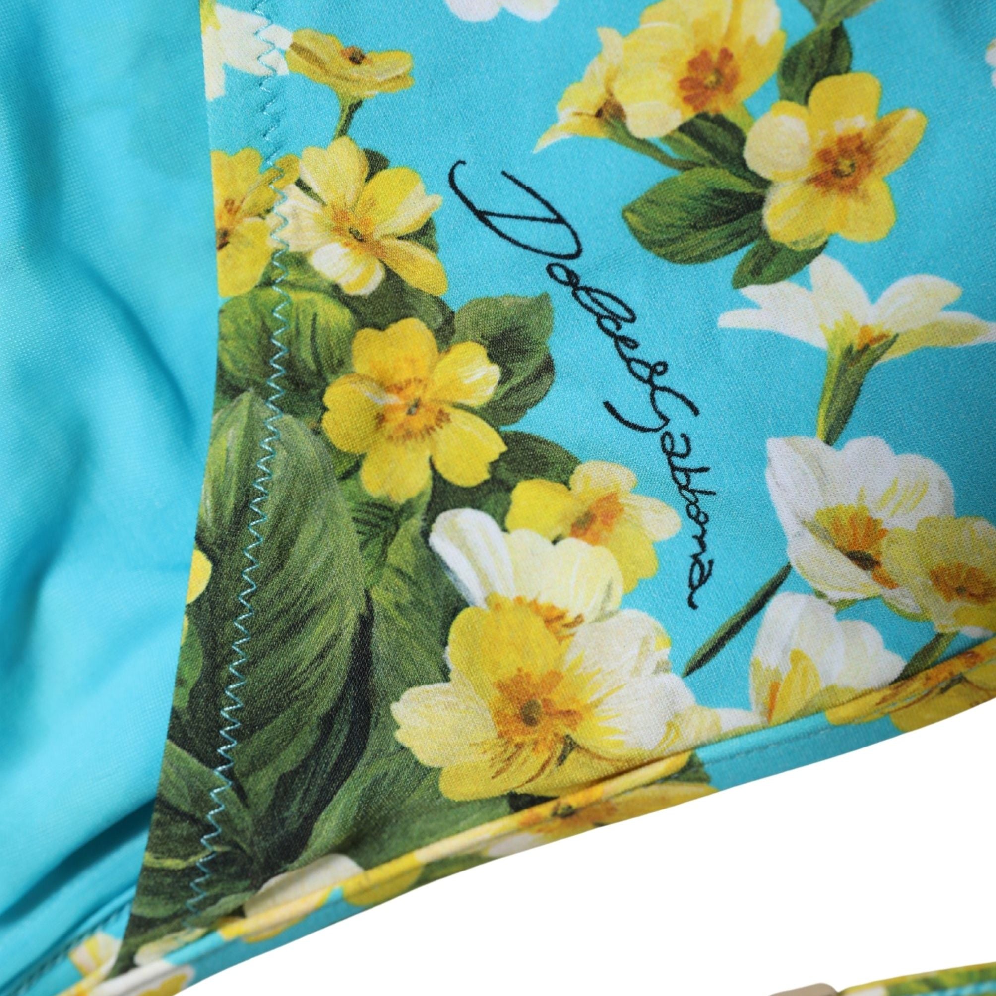 Dolce & Gabbana Blue Floral Print Nylon Beachwear Bikini Bottom