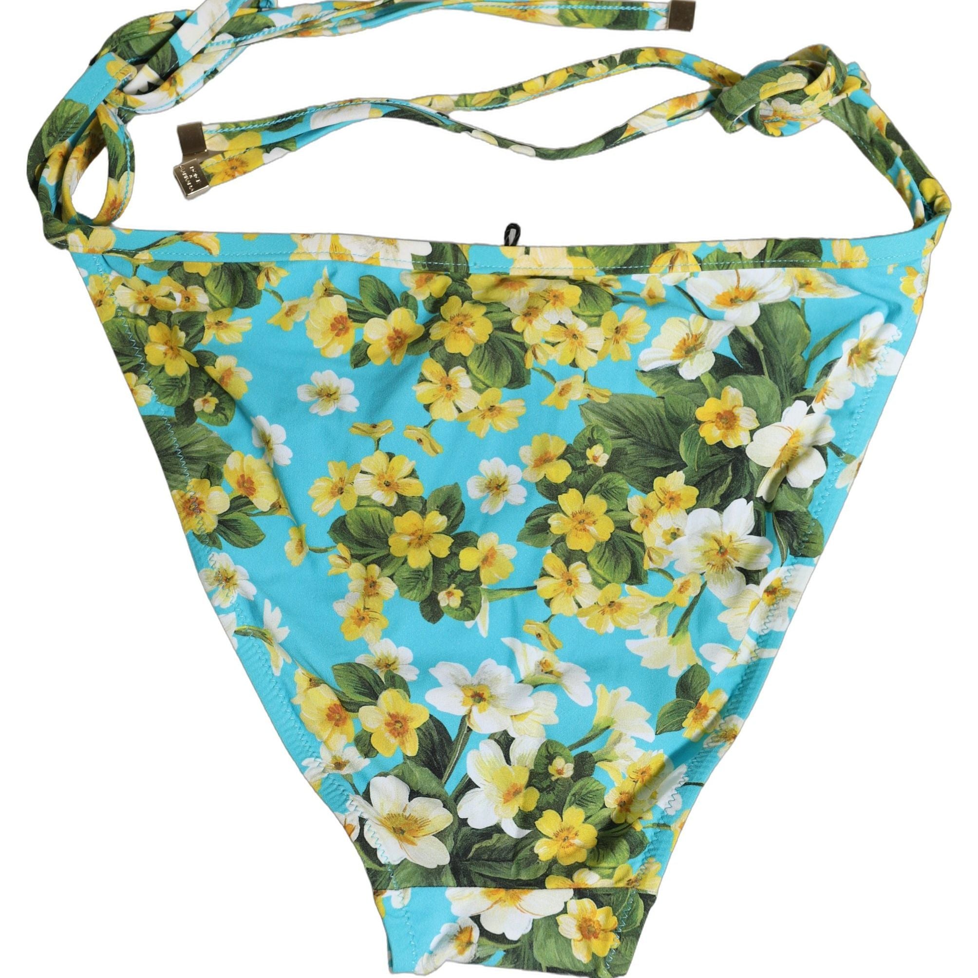 Dolce & Gabbana Blue Floral Print Nylon Beachwear Bikini Bottom