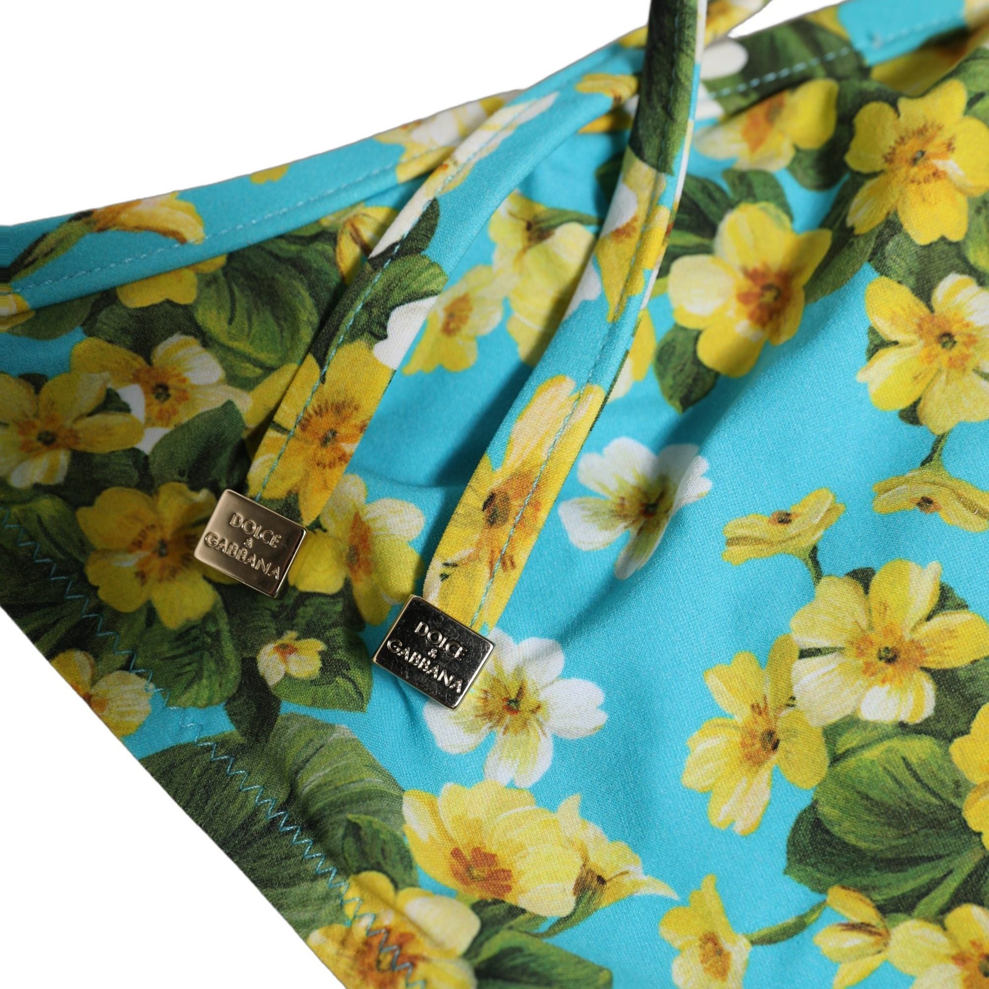 Dolce & Gabbana Blue Floral Print Nylon Beachwear Bikini Bottom