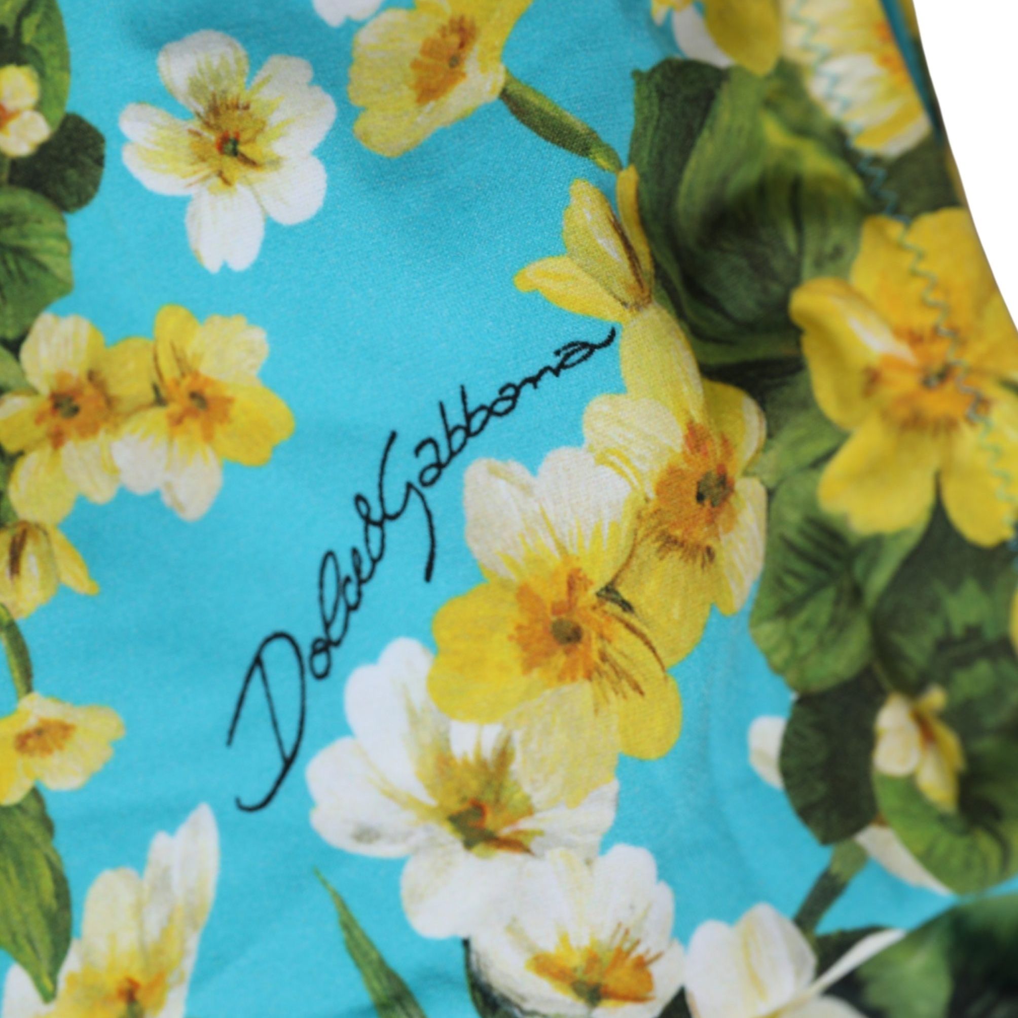 Dolce & Gabbana Blue Floral Print Nylon Beachwear Bikini Bottom