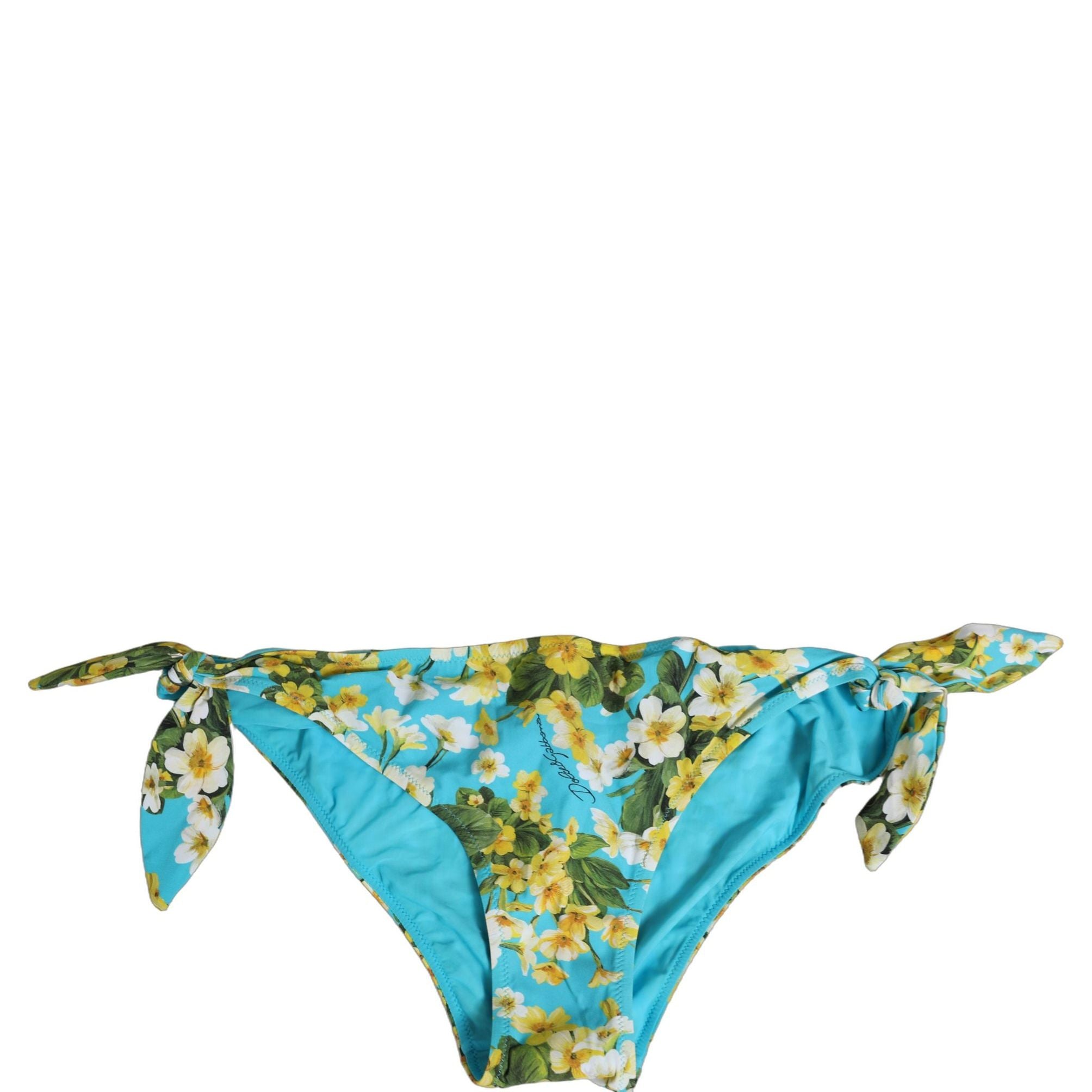 Dolce & Gabbana Blue Floral Print Nylon Beachwear Bikini Bottom