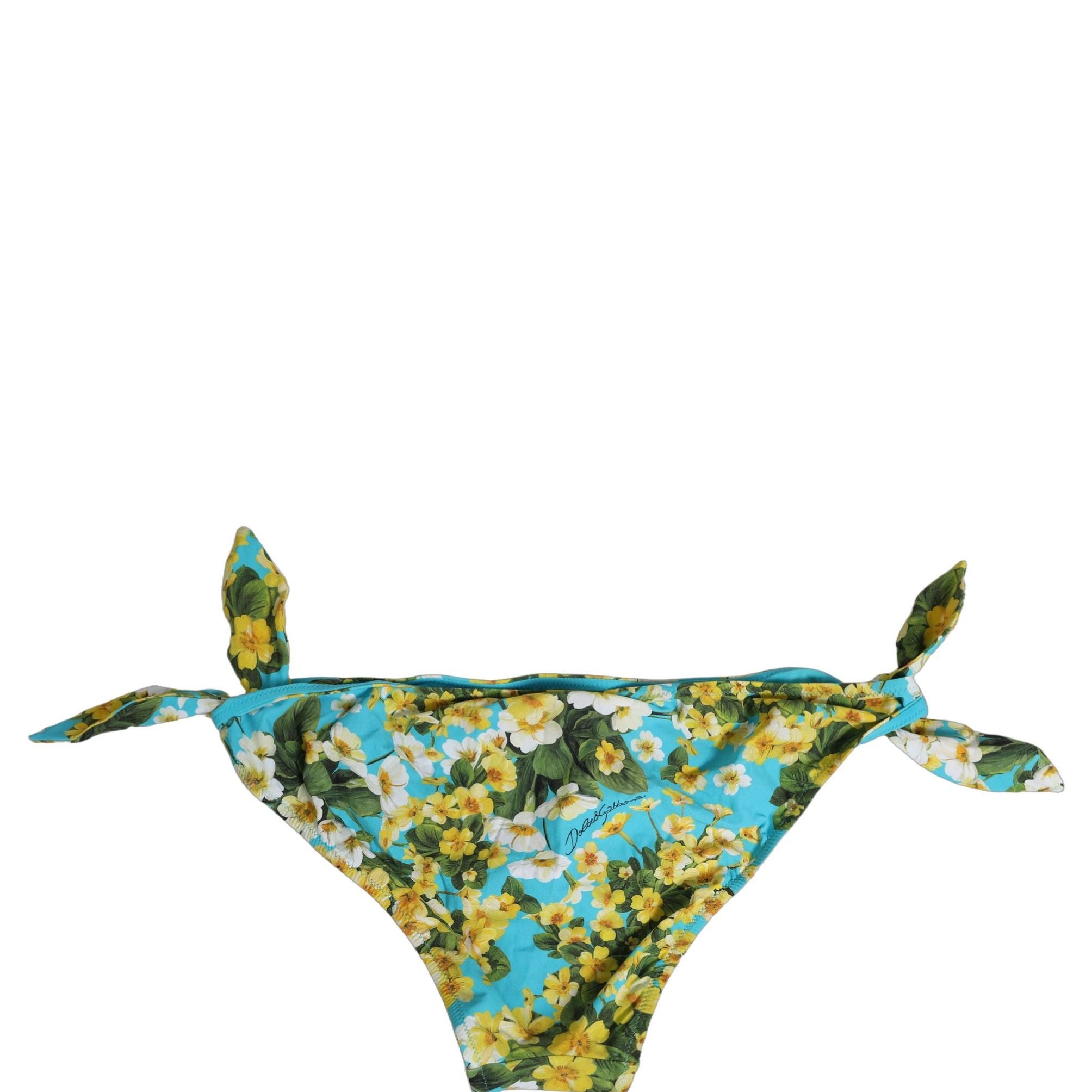 Dolce & Gabbana Blue Floral Print Nylon Beachwear Bikini Bottom