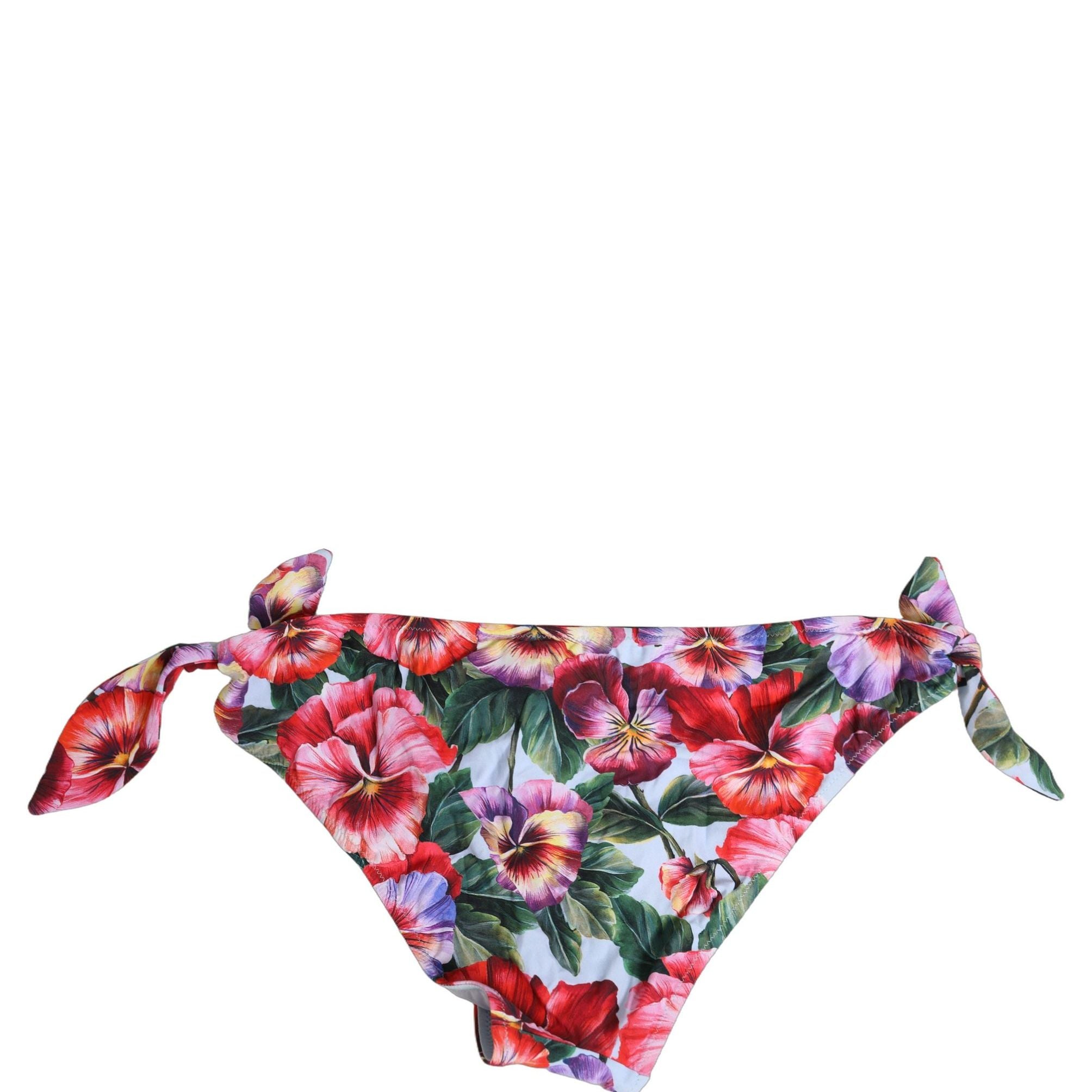Dolce & Gabbana White Floral Print Nylon Beachwear Bikini Bottom