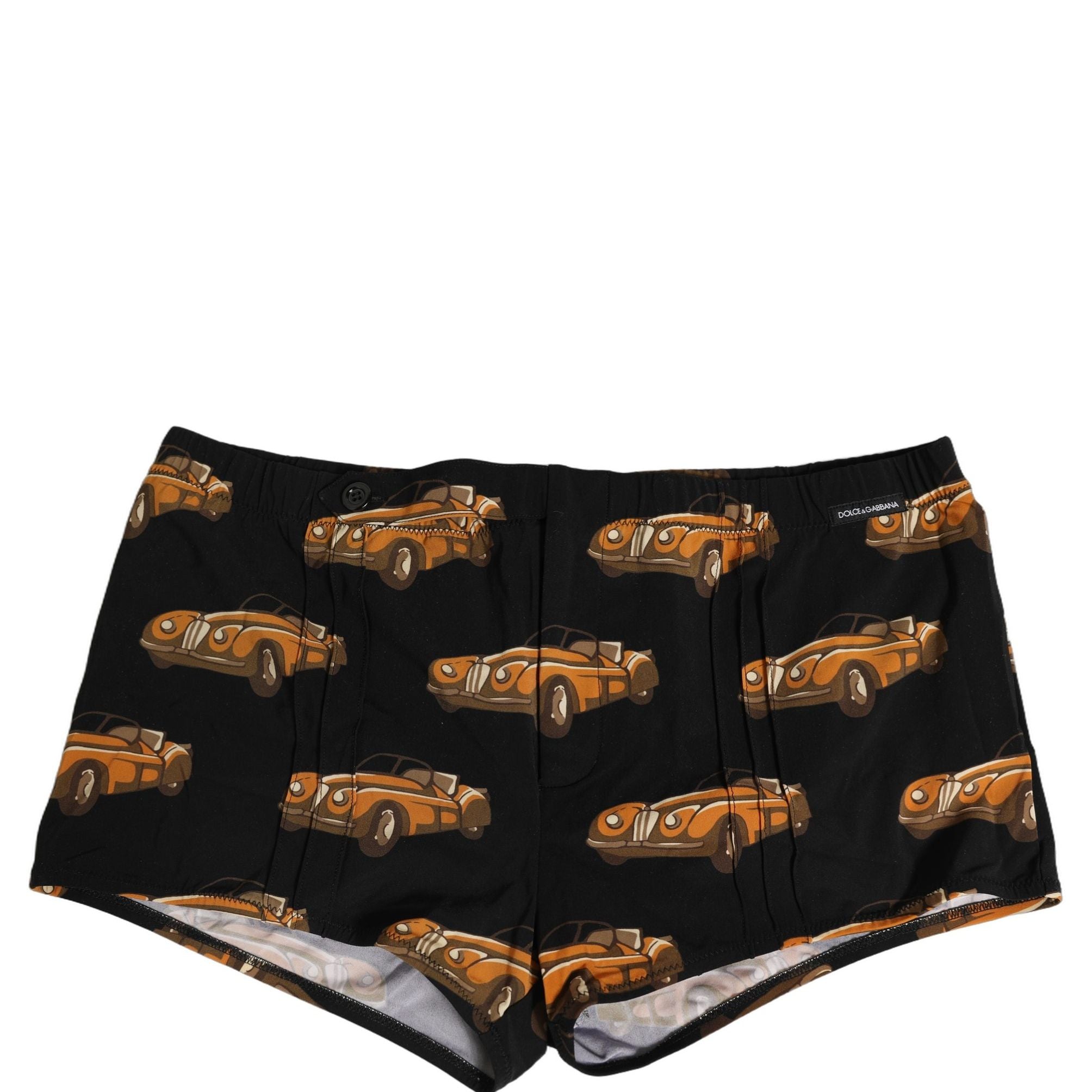 Dolce & Gabbana Black Car Print Swim Trunk Beachwear Swimwear
