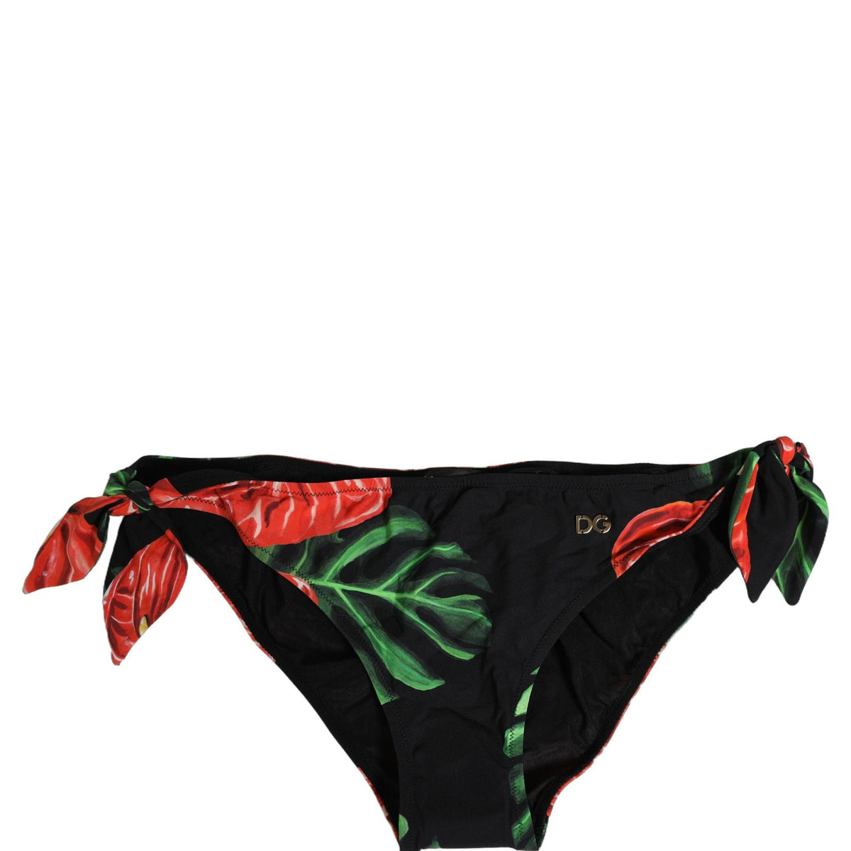 Dolce & Gabbana Black Floral Print Nylon Beachwear Bikini Bottom