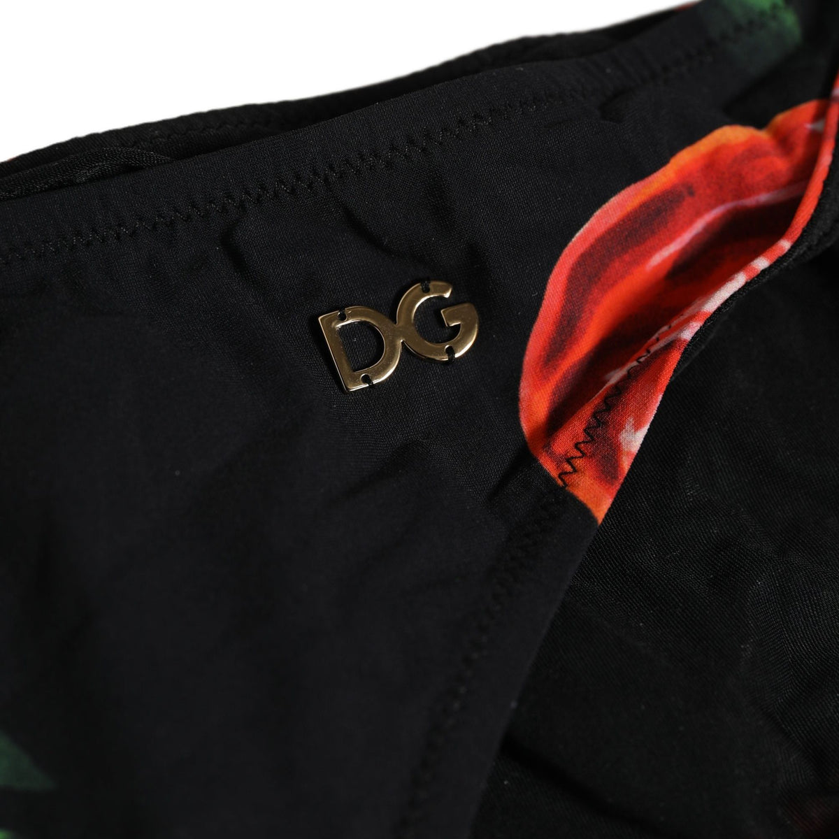 Dolce & Gabbana Black Floral Print Nylon Beachwear Bikini Bottom
