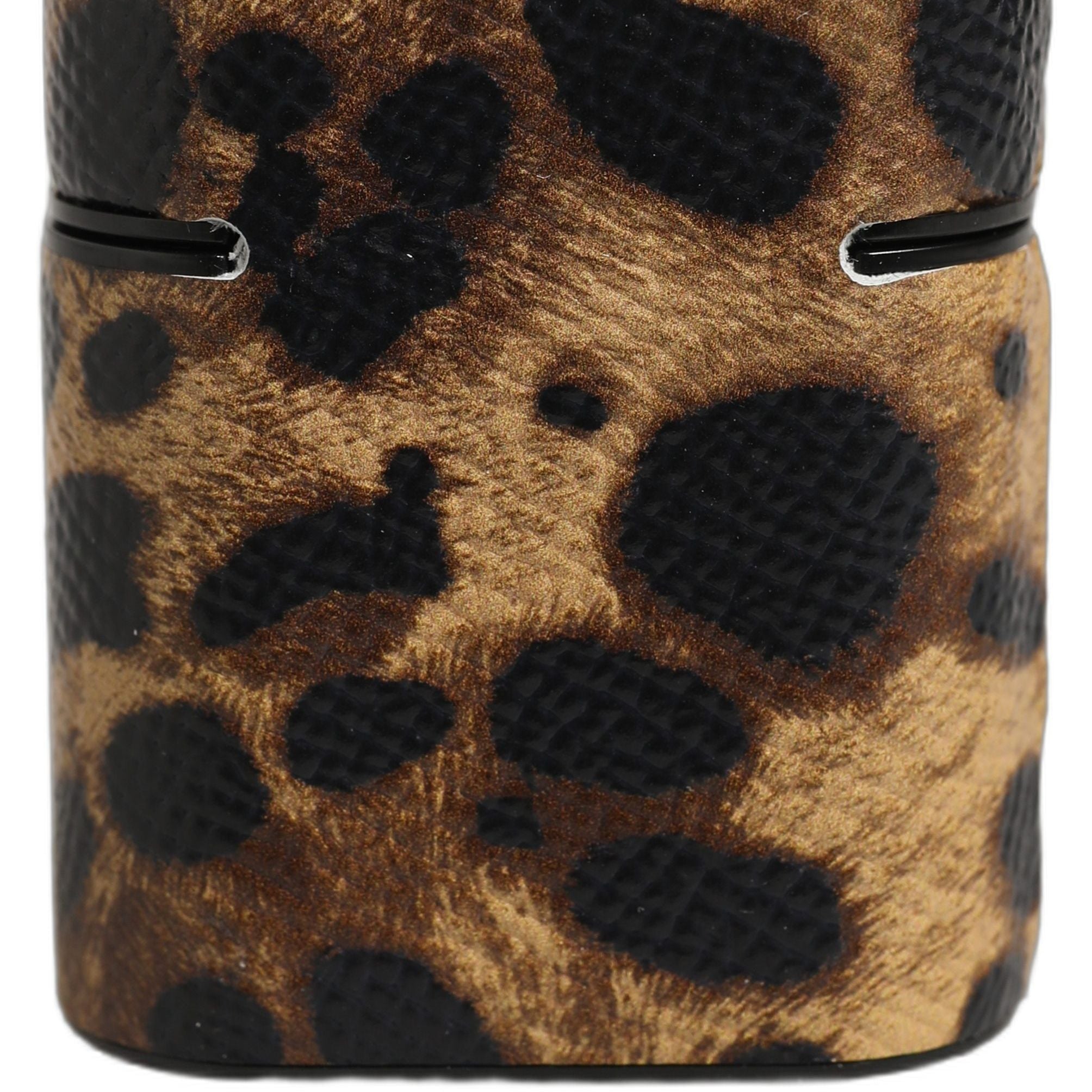 Dolce & Gabbana Brown Leopard Calf Leather Metal Logo Plaque Airpods Case