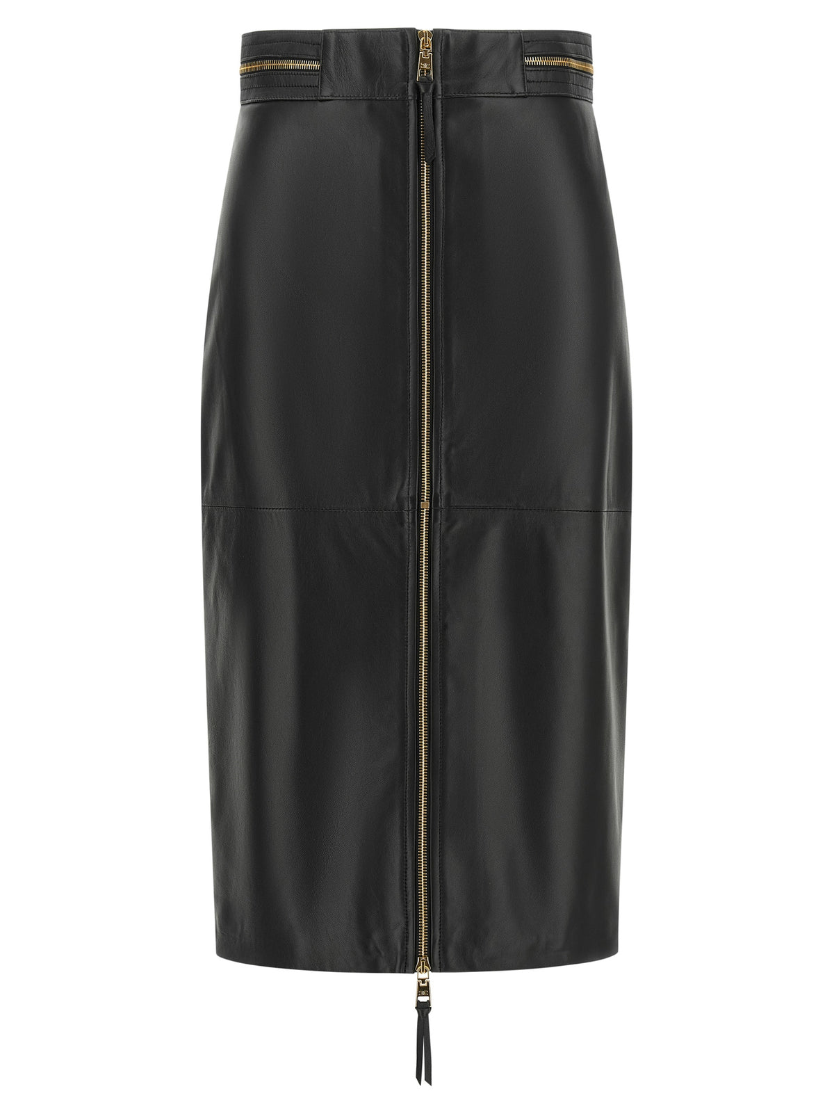 Elisabetta Franchi Black Lambskin Midi Skirt