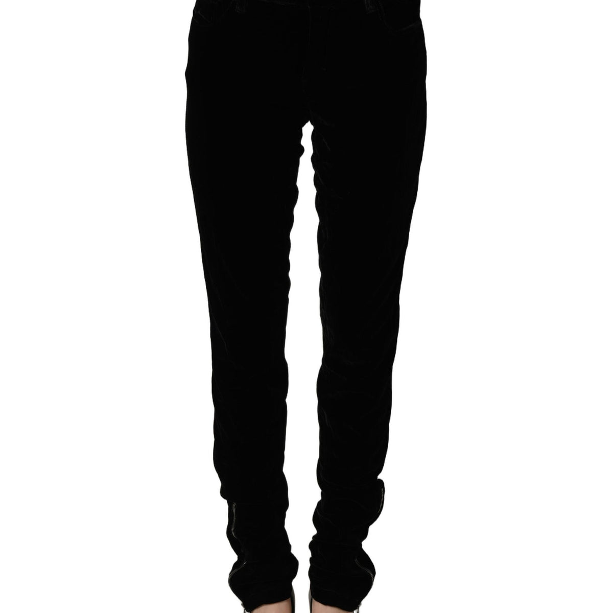 Ermanno Scervino Black Viscose Blend Velvet Slim Fit Pants