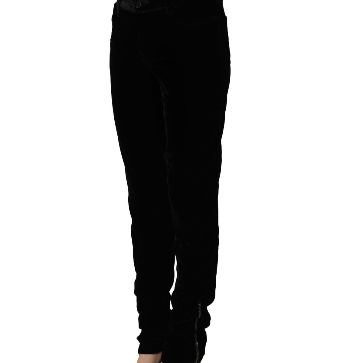 Ermanno Scervino Black Viscose Blend Velvet Slim Fit Pants